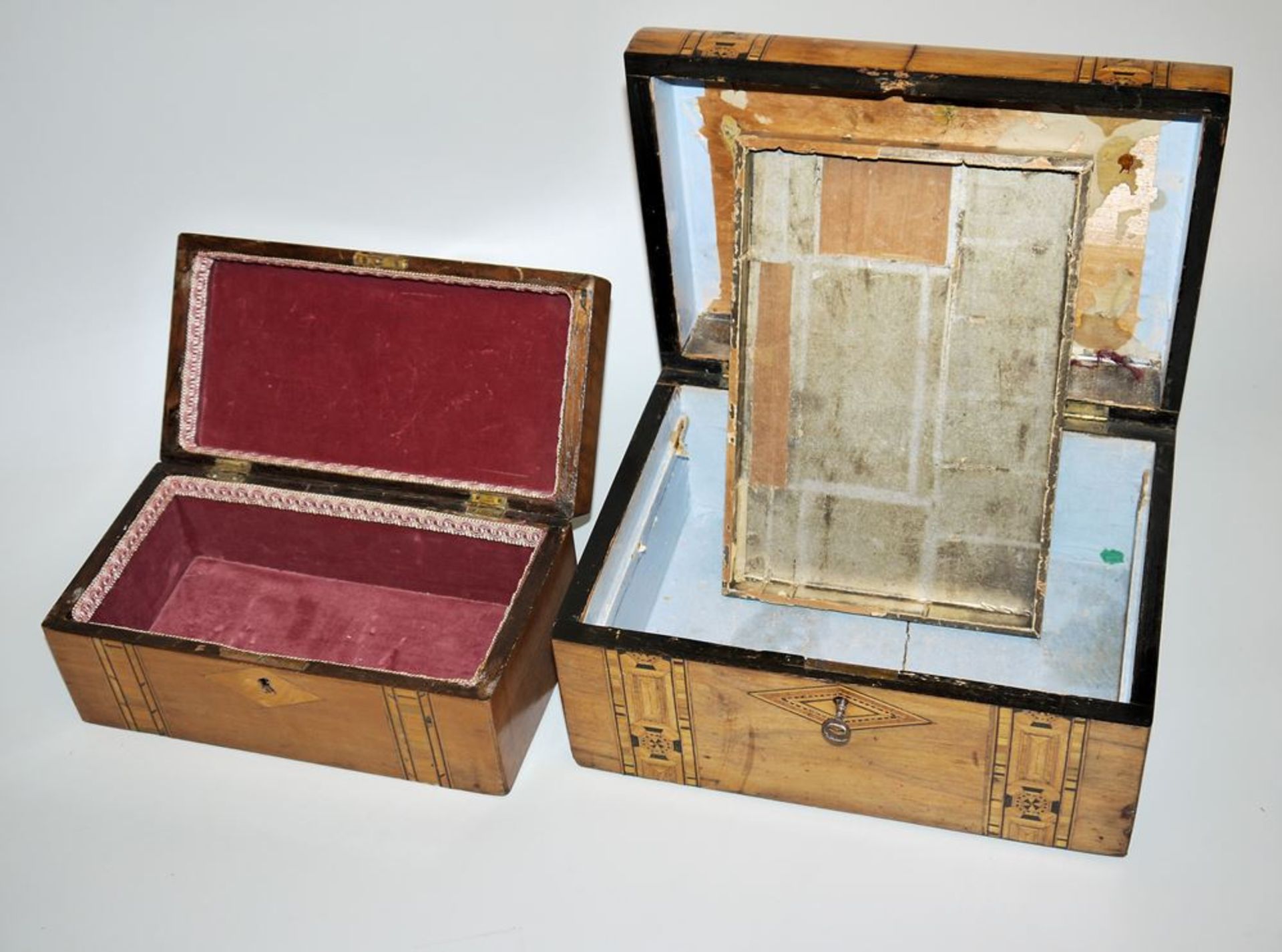 Two Victorian caskets with ribbon inlay, 2nd half 19th c. - Image 2 of 2
