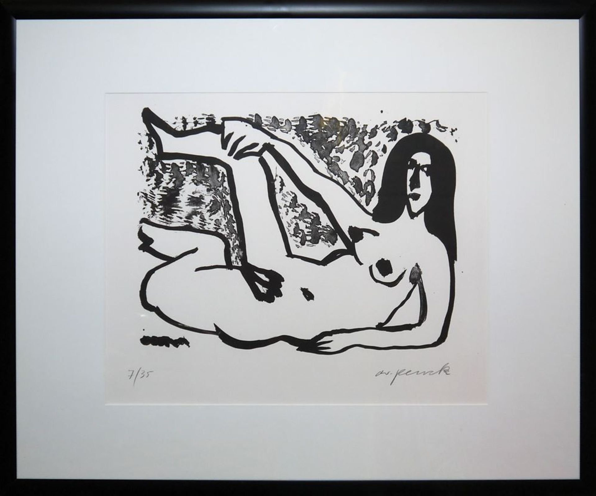 A. R. Penck, Kleine Liegende, sign. Lithographie, num. 7/35, gerahmt