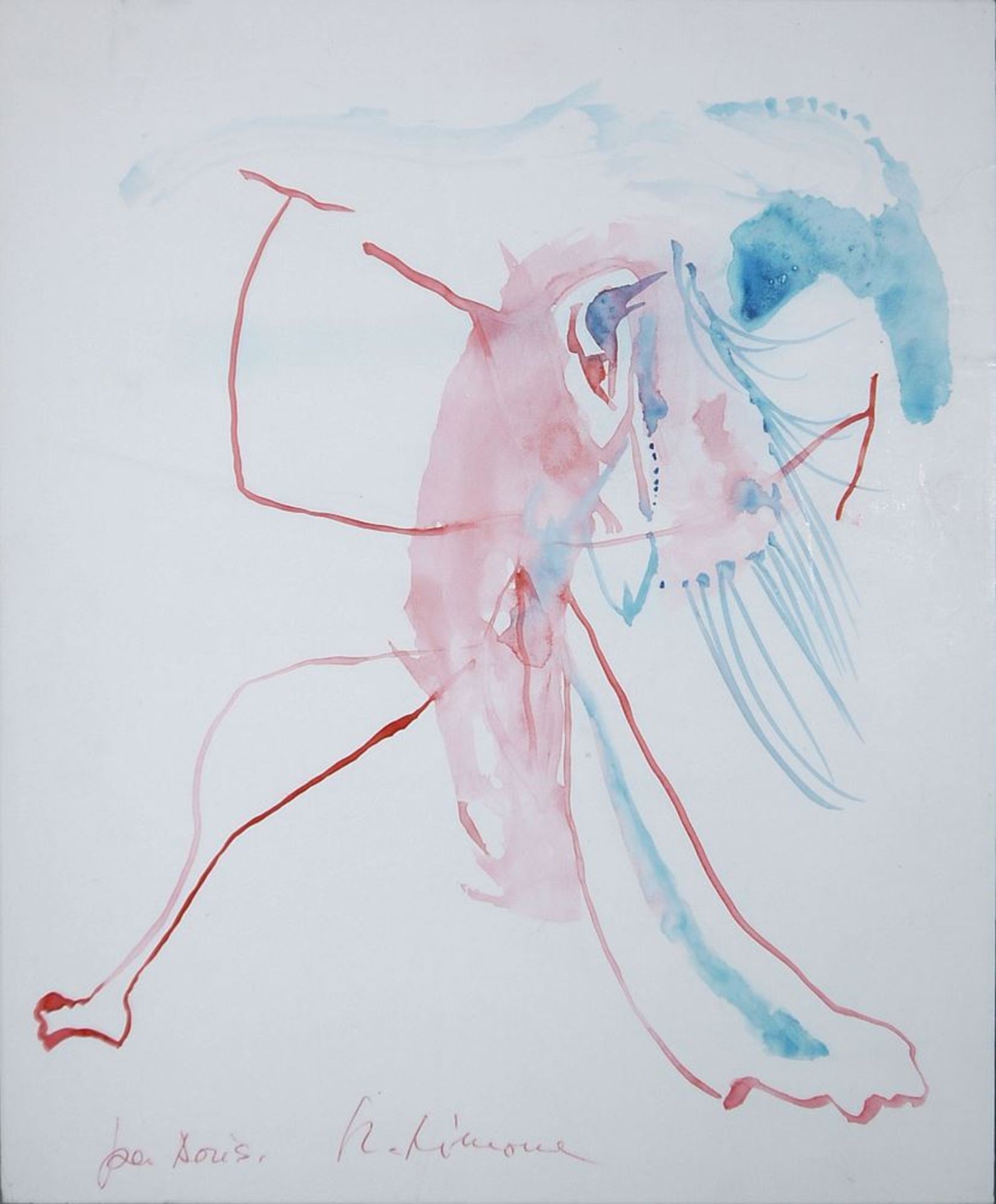 Nino Aimone & Italo Valenti, Figure & Informal, signed watercolour and monotype - Image 4 of 4