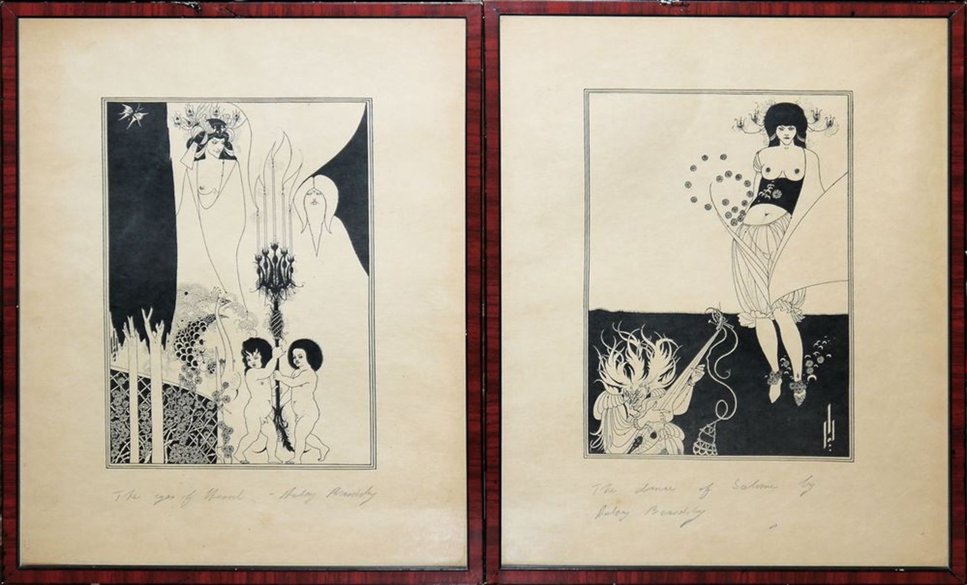 Aubrey Beardsley, "The eyes of Herod" and "The Stomach Dance", zincätints, framed