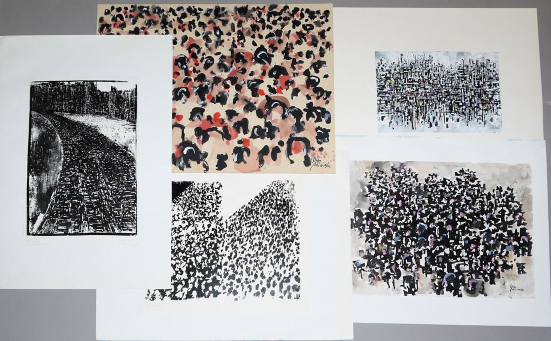 Otto Schliwinski, Collection Estate "Crowds of People" with 8 mixed media & two silkscreens - Image 4 of 4