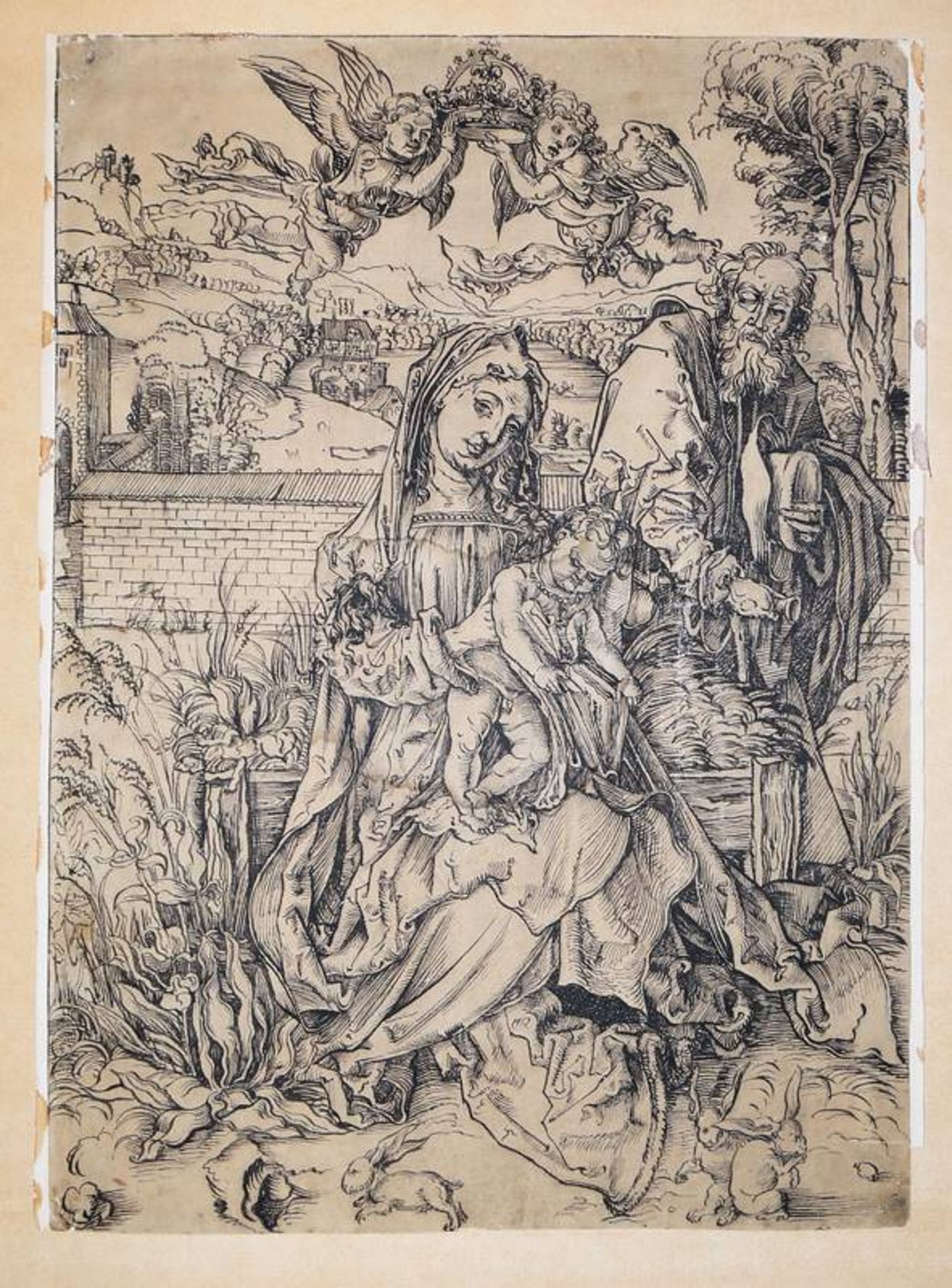 Albrecht Dürer, vicinity of, The Holy Family with the Hares, original ink drawing from 1518