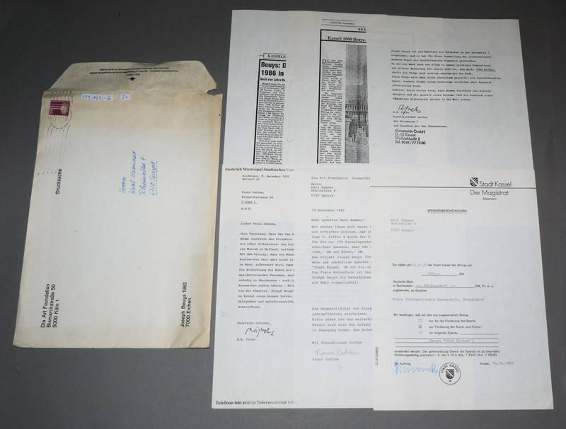 Joseph Beuys, "7000 Eichen" Katalog & div. Dokumente (originale Spendenbescheinigung für eine Eiche - Bild 2 aus 4