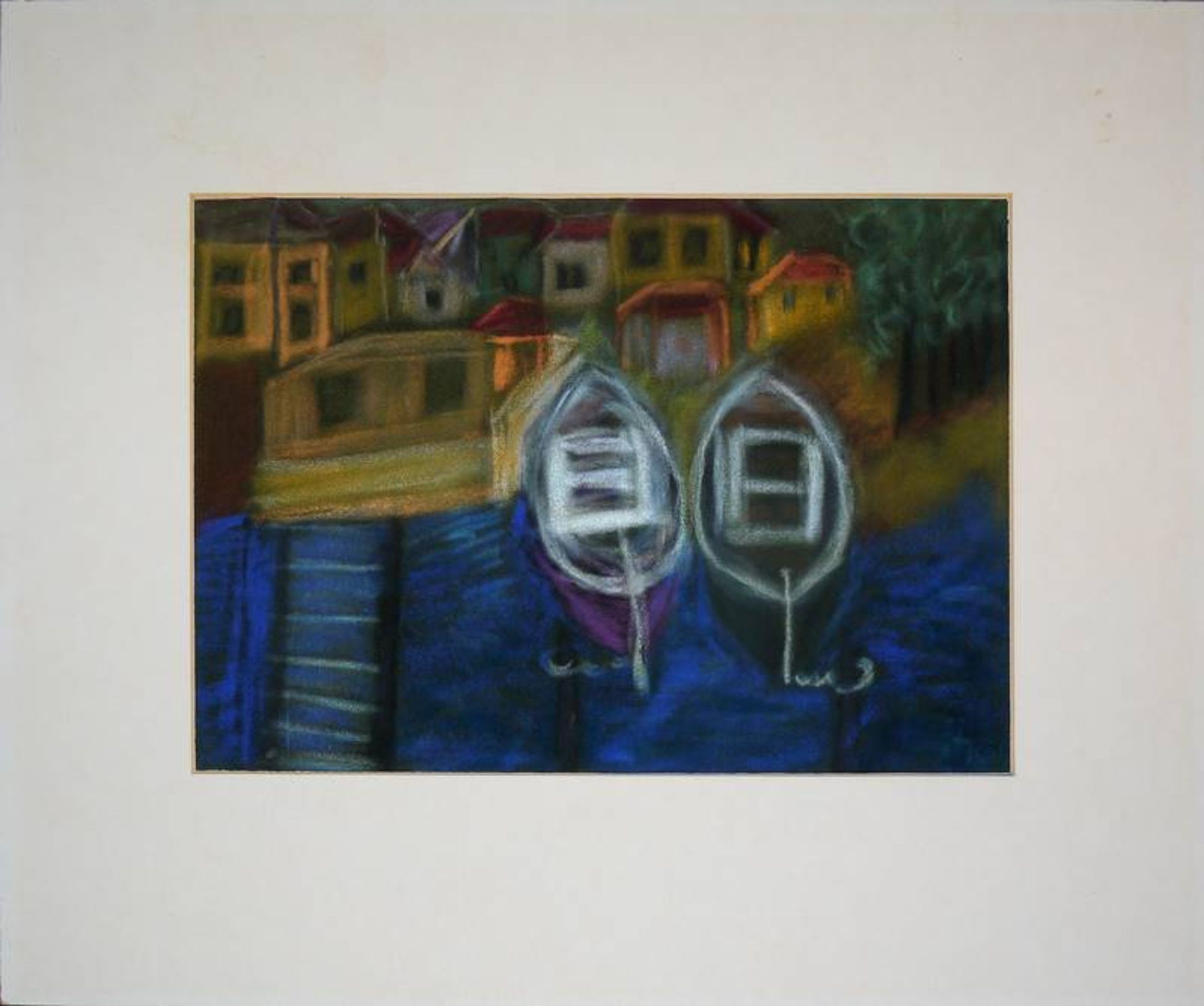 Ida Kerkovius, Harbour Scene, pastel from 1951, framed