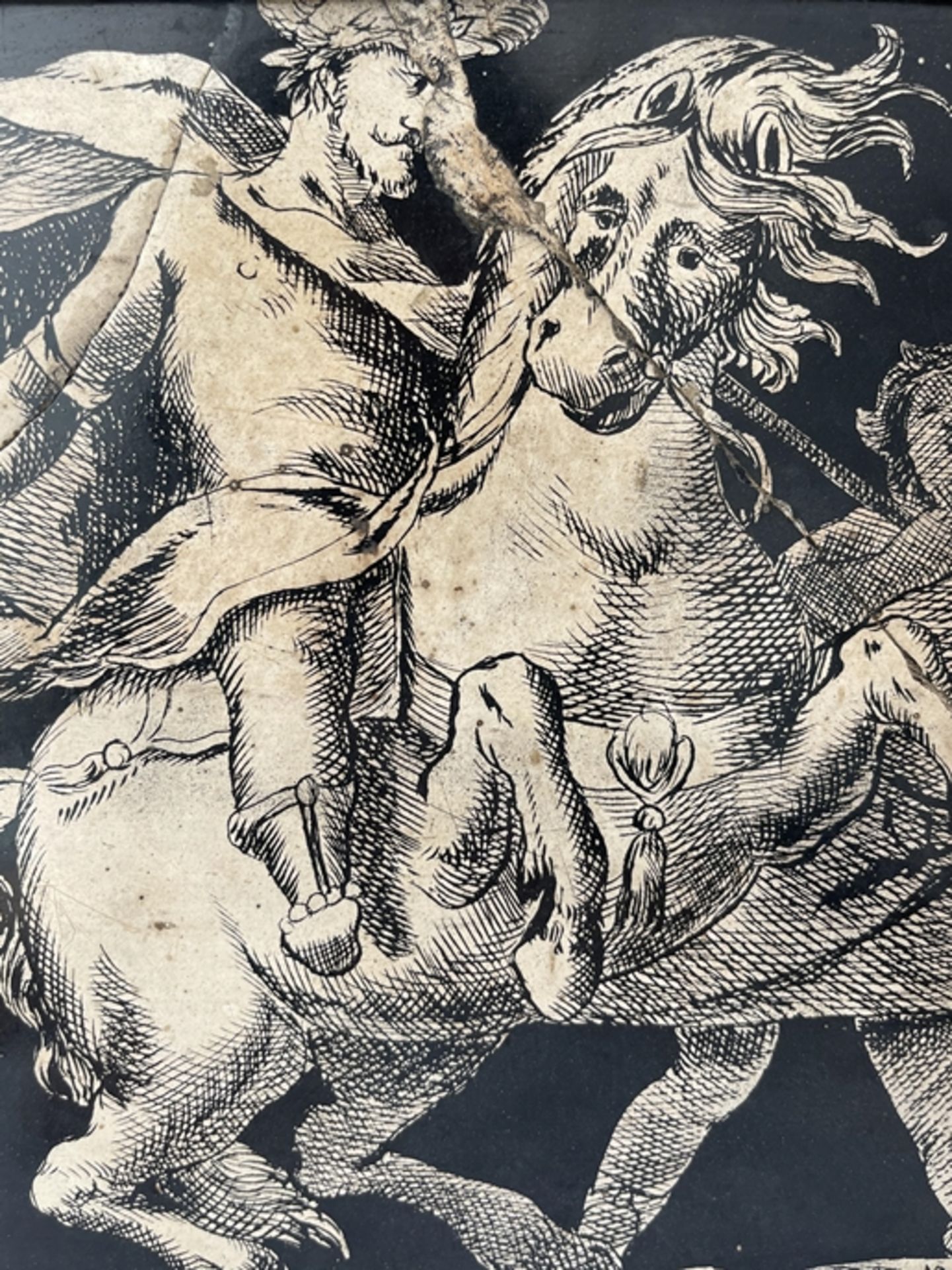 Scagliola Platte " Reiter mit Pferd" - Bild 2 aus 4