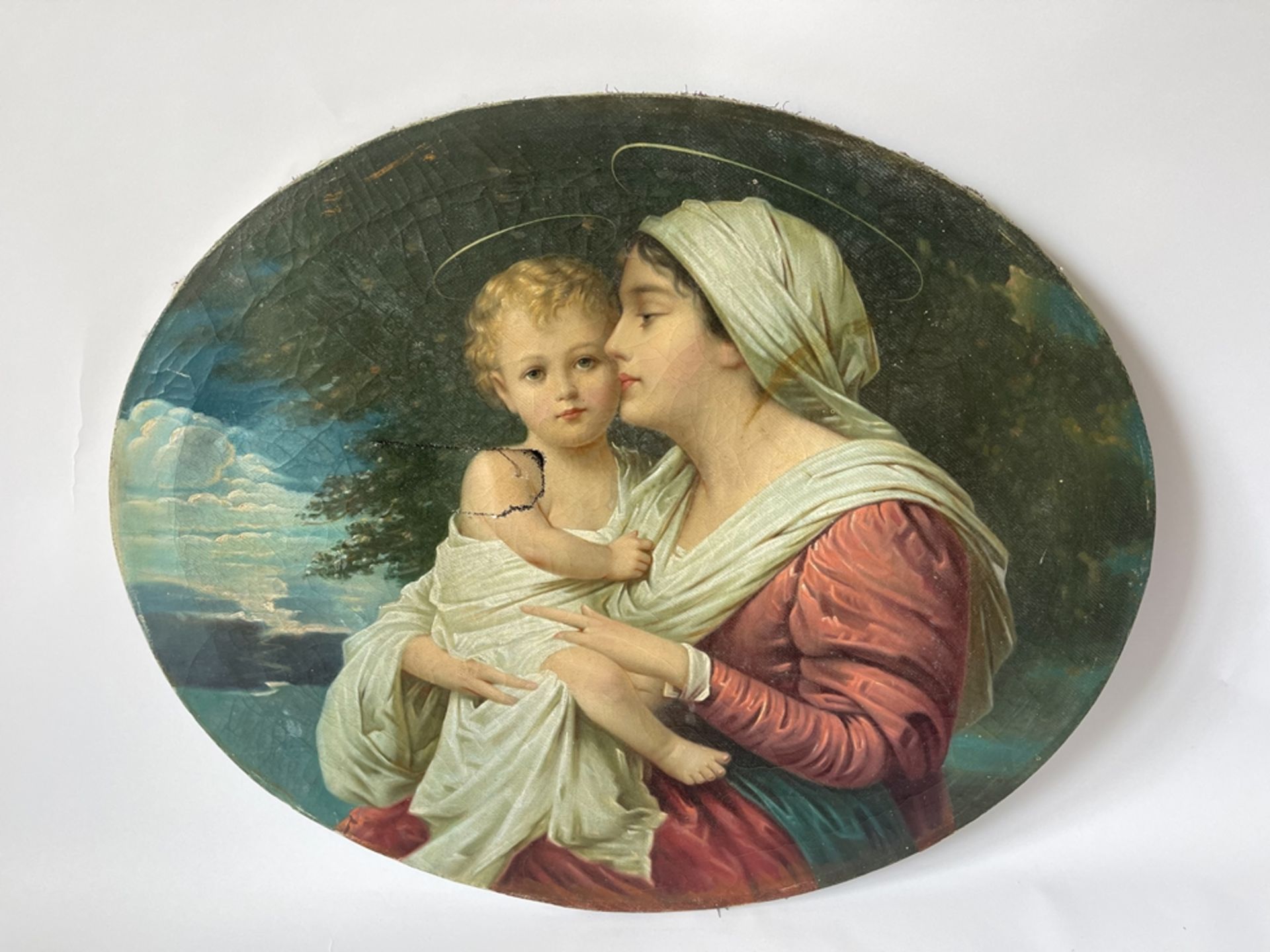 Oval nazarene painting „Madonna with child“