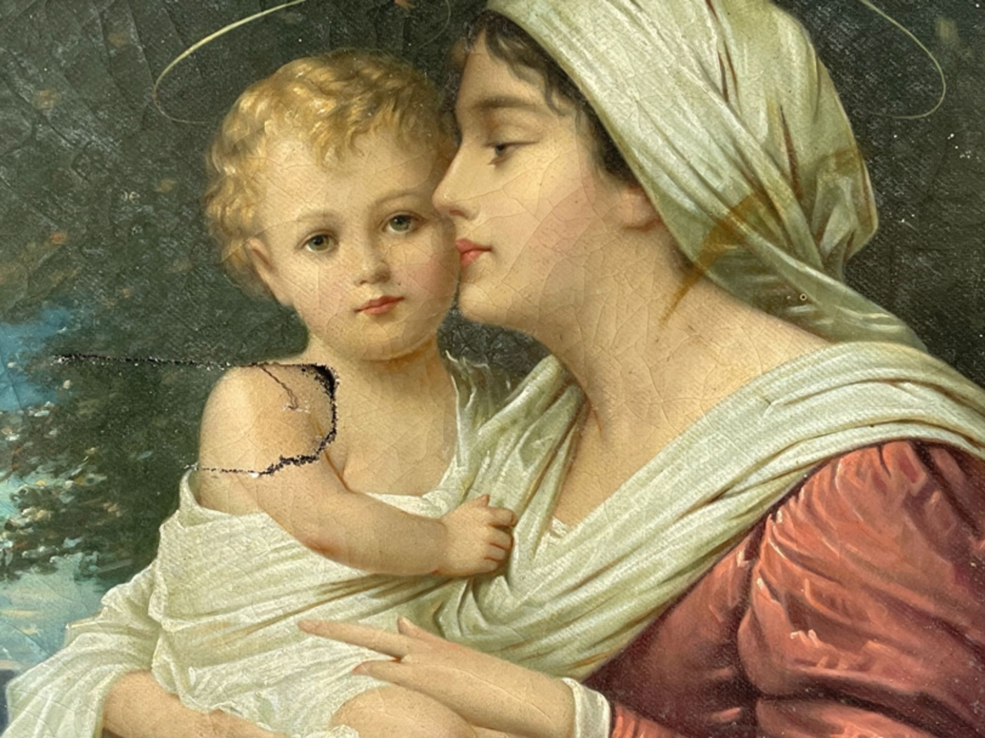 Oval nazarene painting „Madonna with child“ - Image 3 of 5