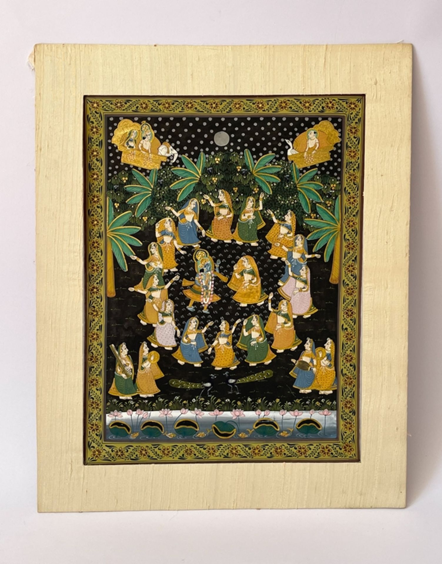 Feinste indische Seidenmalerei mit Goldauflage - Bild 6 aus 7