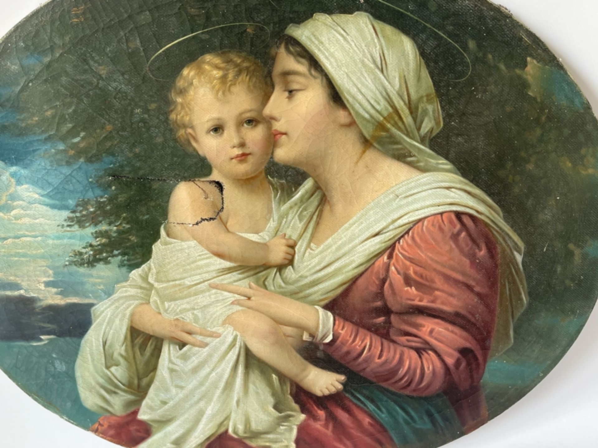Oval nazarene painting „Madonna with child“ - Image 2 of 5