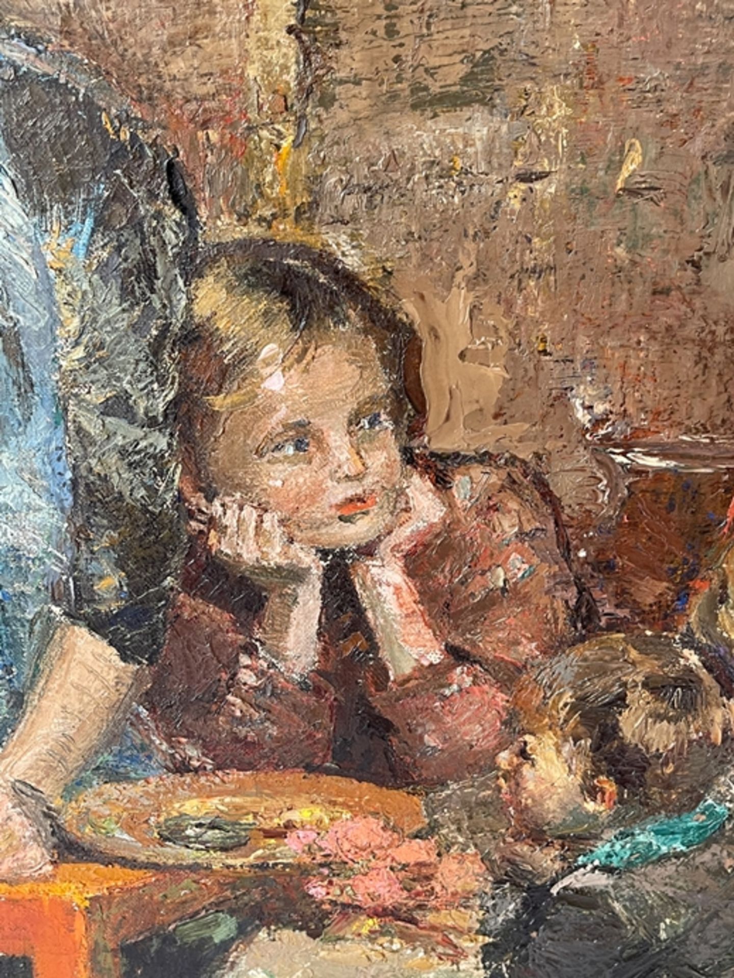 Großes Gemälde "Kinder in der Stube" - Image 5 of 7