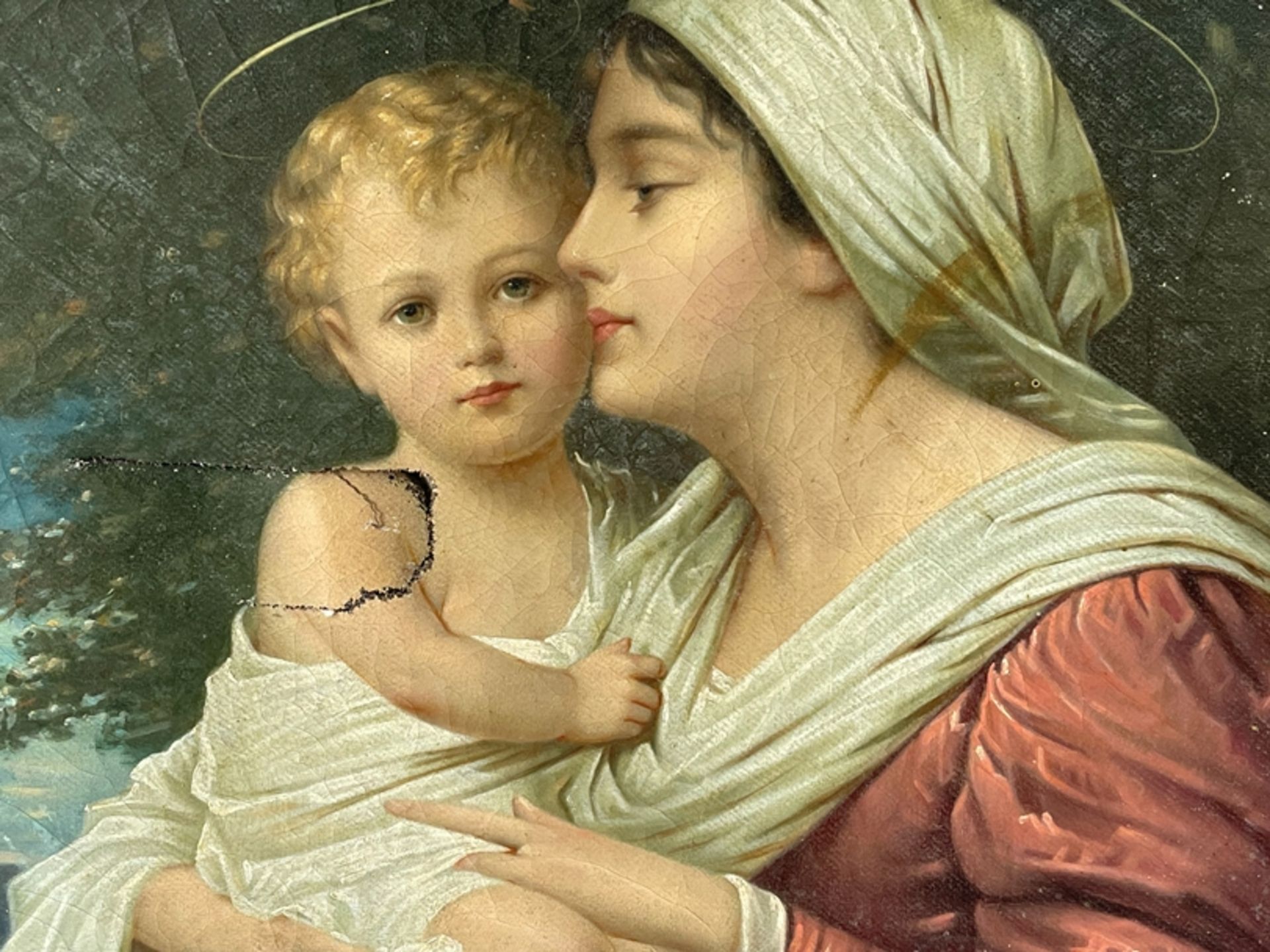 Ovales Nazarener Gemälde "Madonna mit Kind" - Bild 3 aus 5