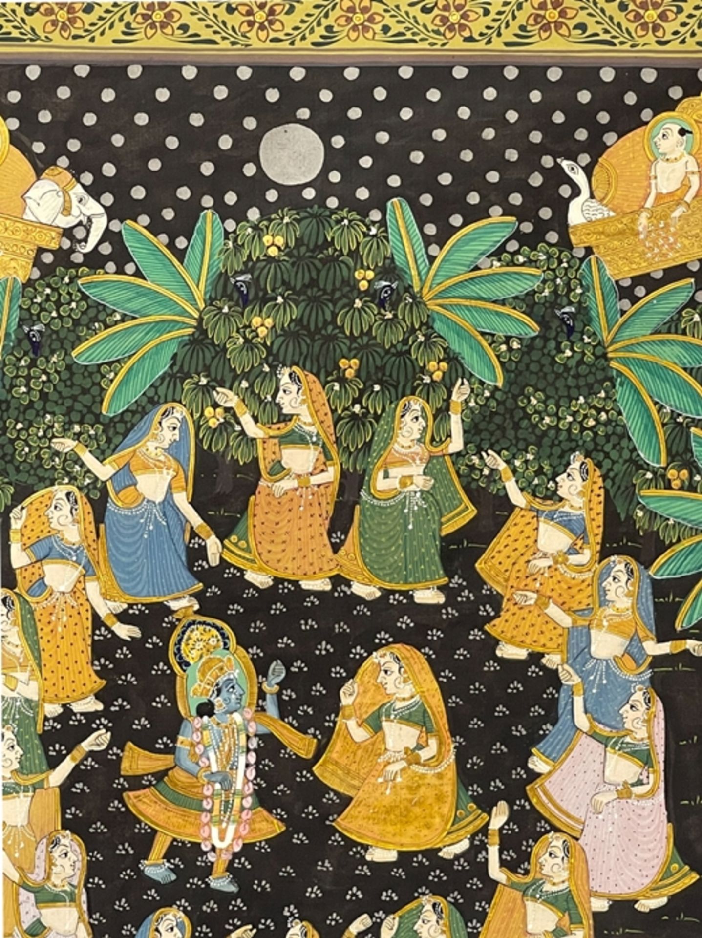 Feinste indische Seidenmalerei mit Goldauflage - Image 5 of 7