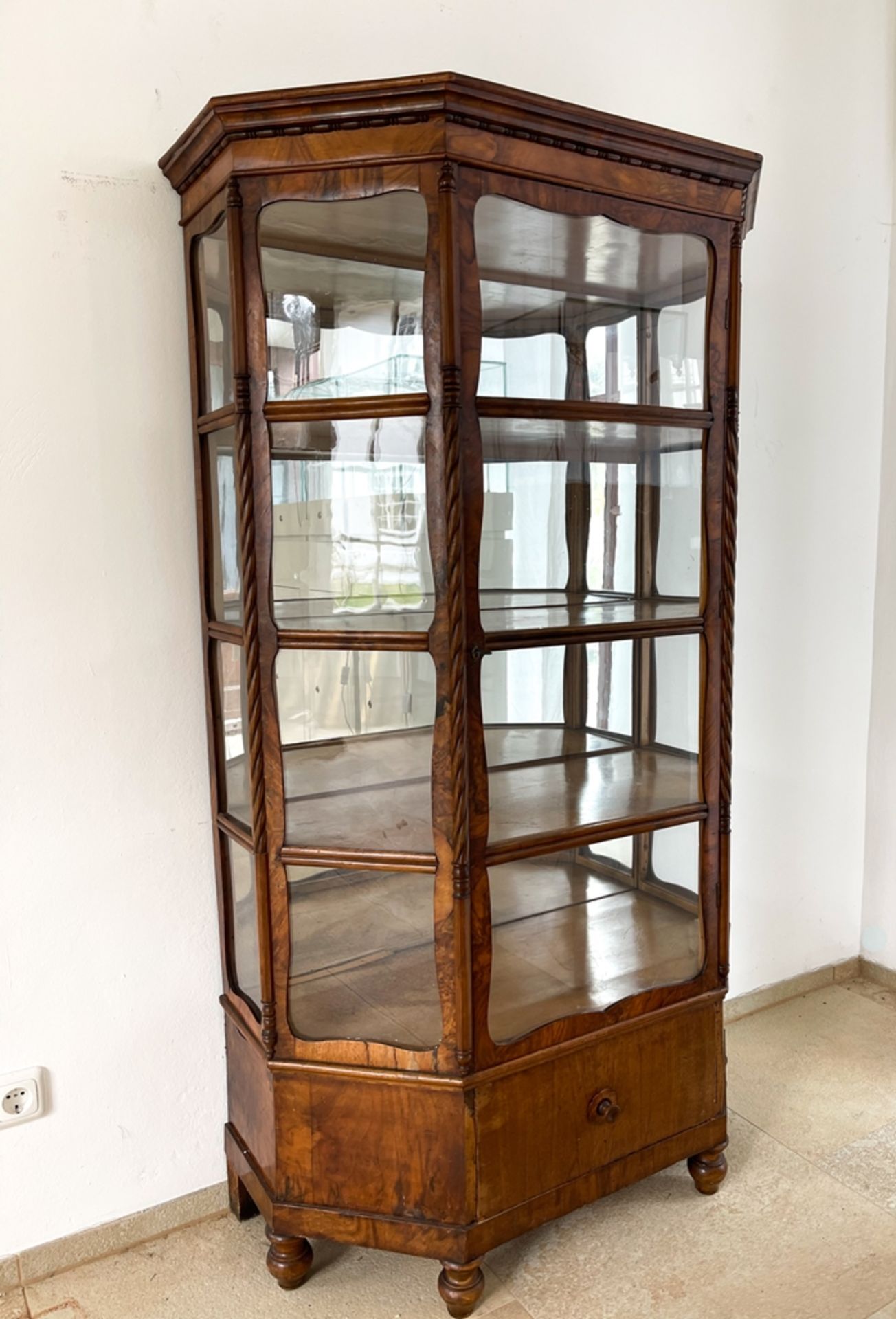 Rarität Biedermeier 3-Seit Vitrine