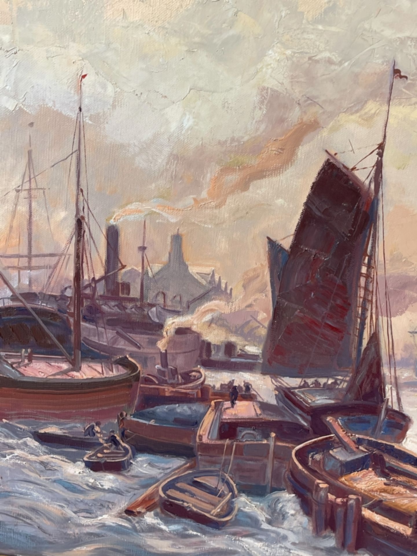 Gemälde Hafenlandschaft mit Schiffen - Image 3 of 5
