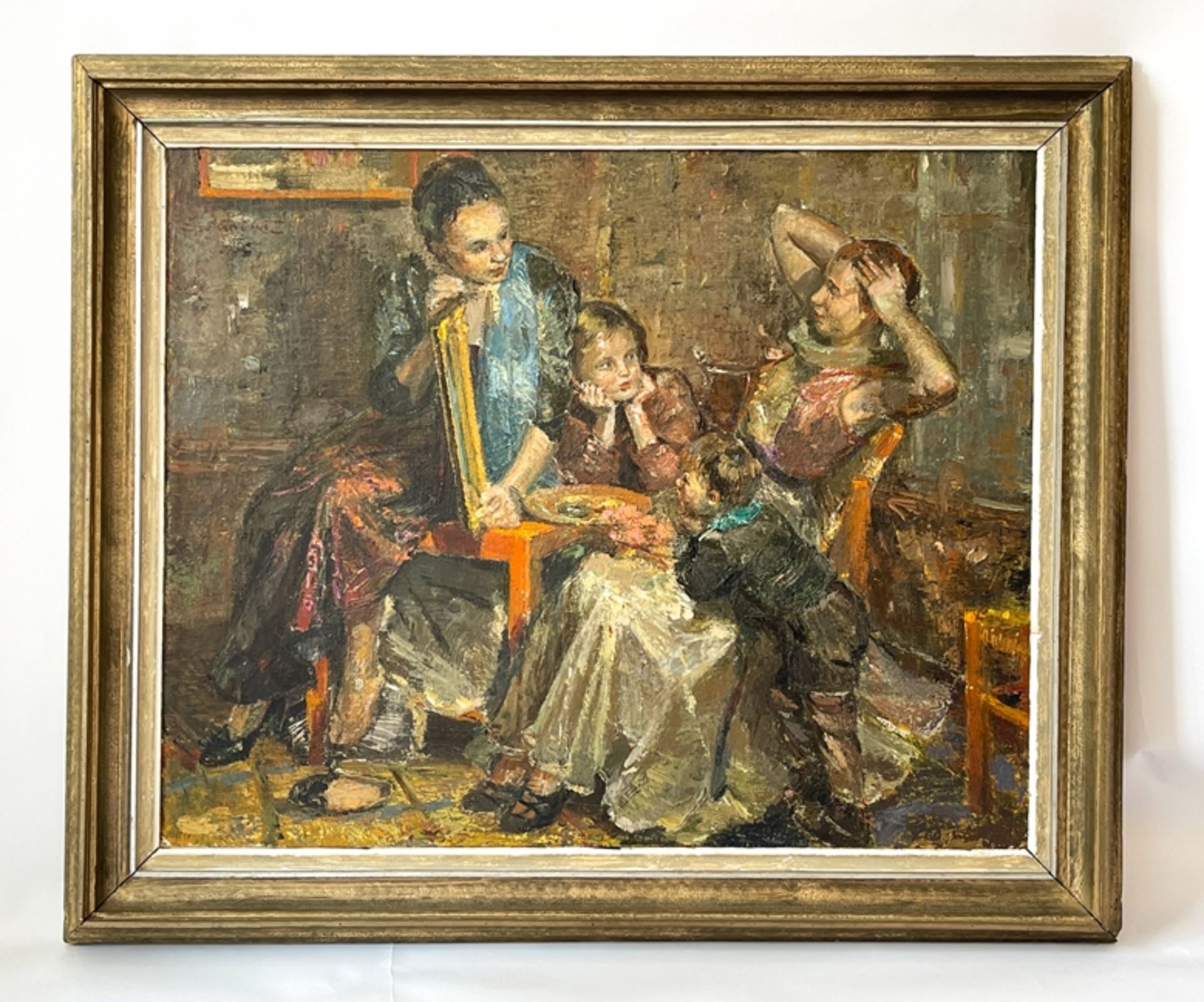 Großes Gemälde "Kinder in der Stube"