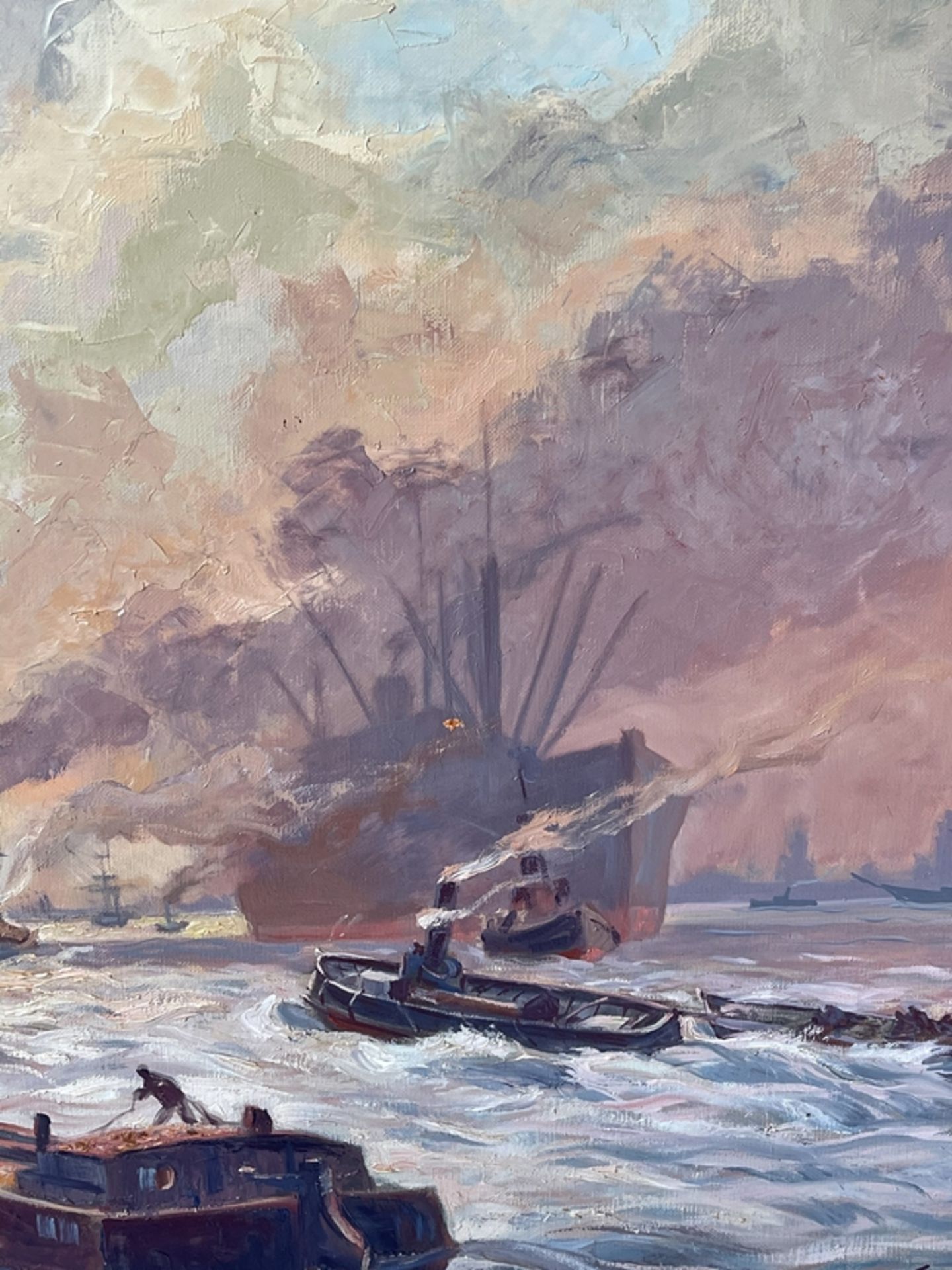 Gemälde Hafenlandschaft mit Schiffen  - Bild 2 aus 5