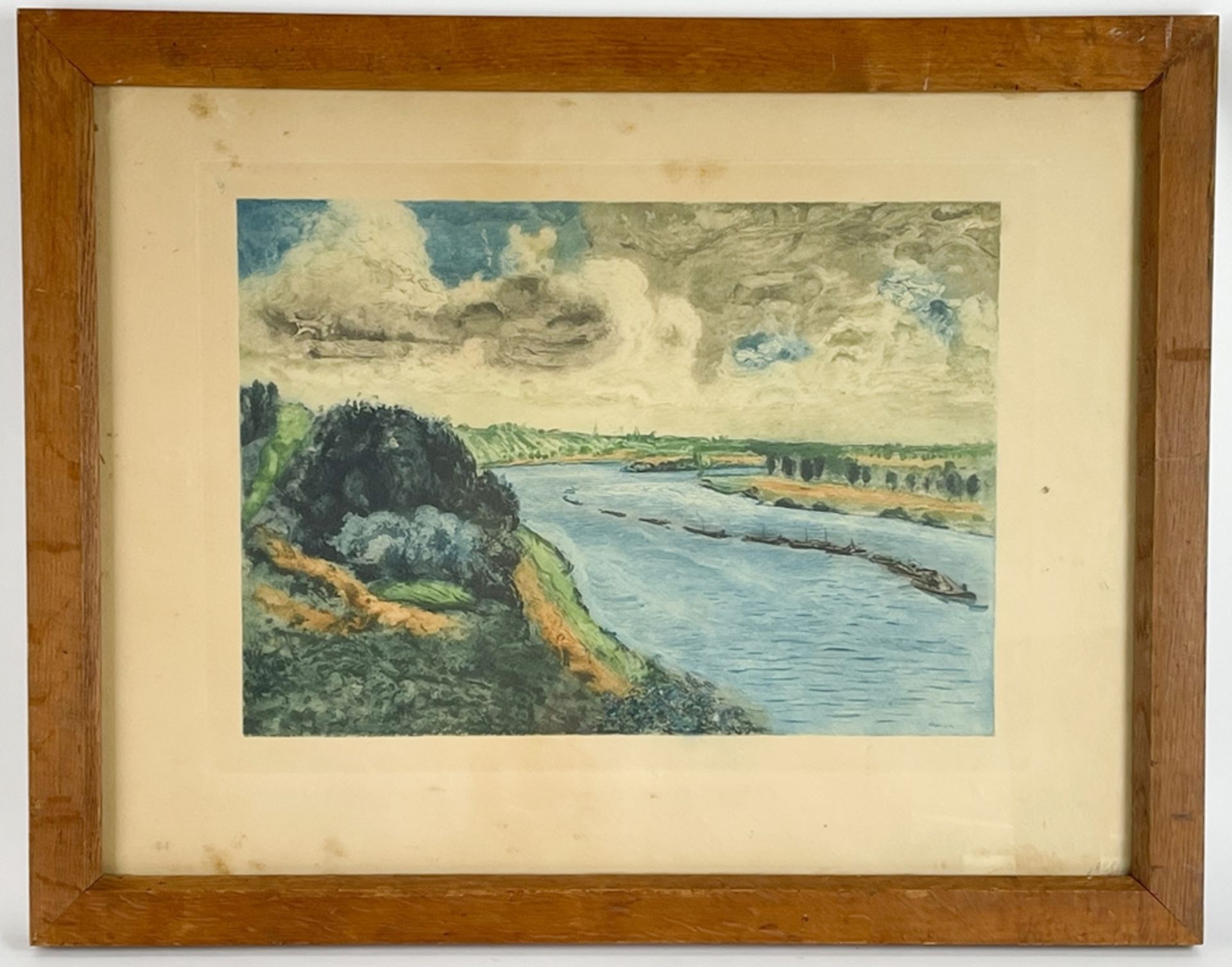 Lithographie "Landschaft mit Schiffen"