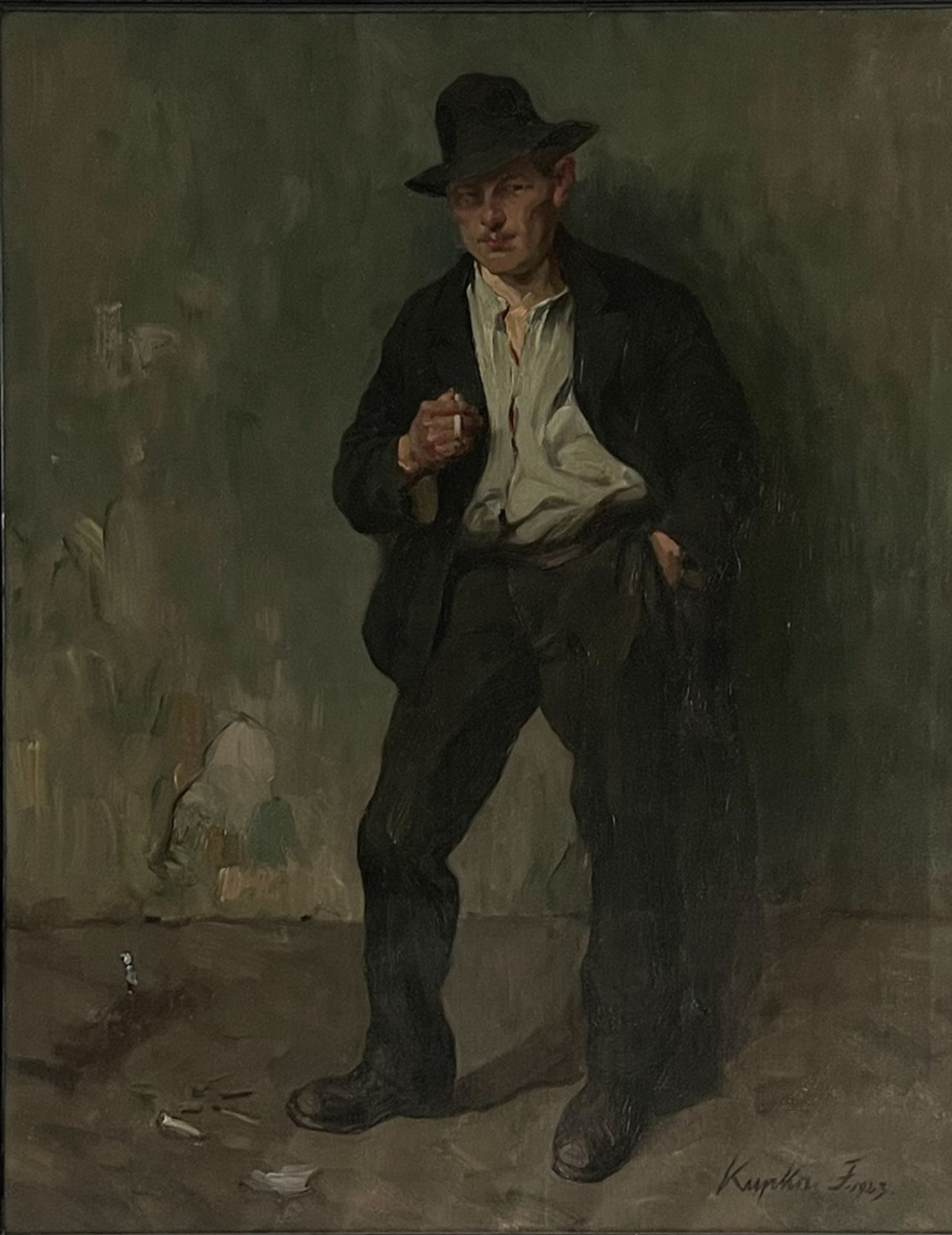 Jugendstil Gemälde "Rauchender Mann" sign. Kupka  - Bild 2 aus 3