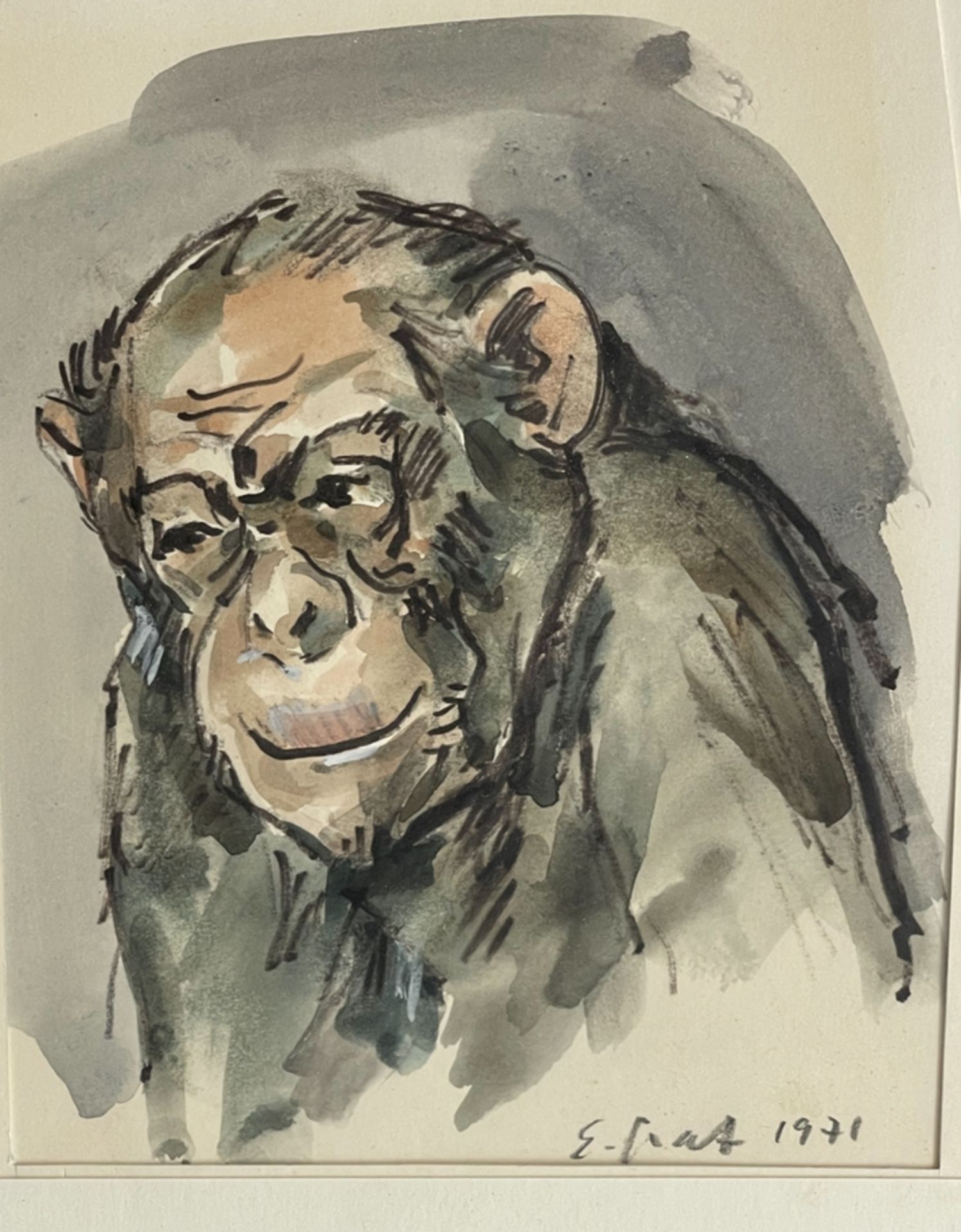 Aquarell "Affe/Schimpanse" - Bild 2 aus 2