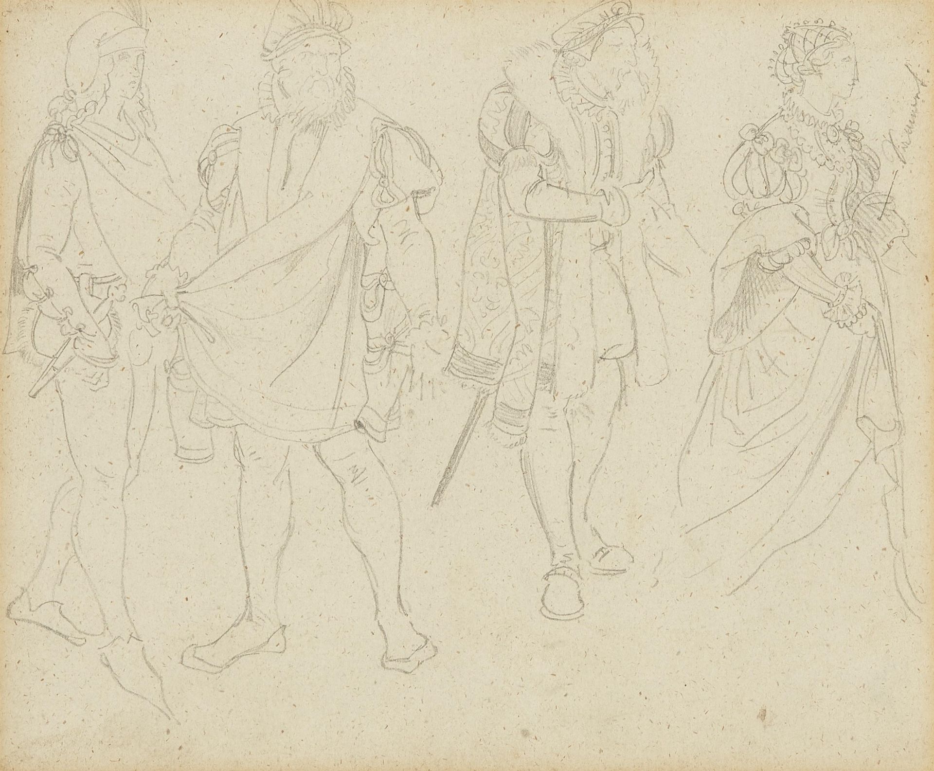 Adolph von Menzel, Studies of figures in historical costumes, double page