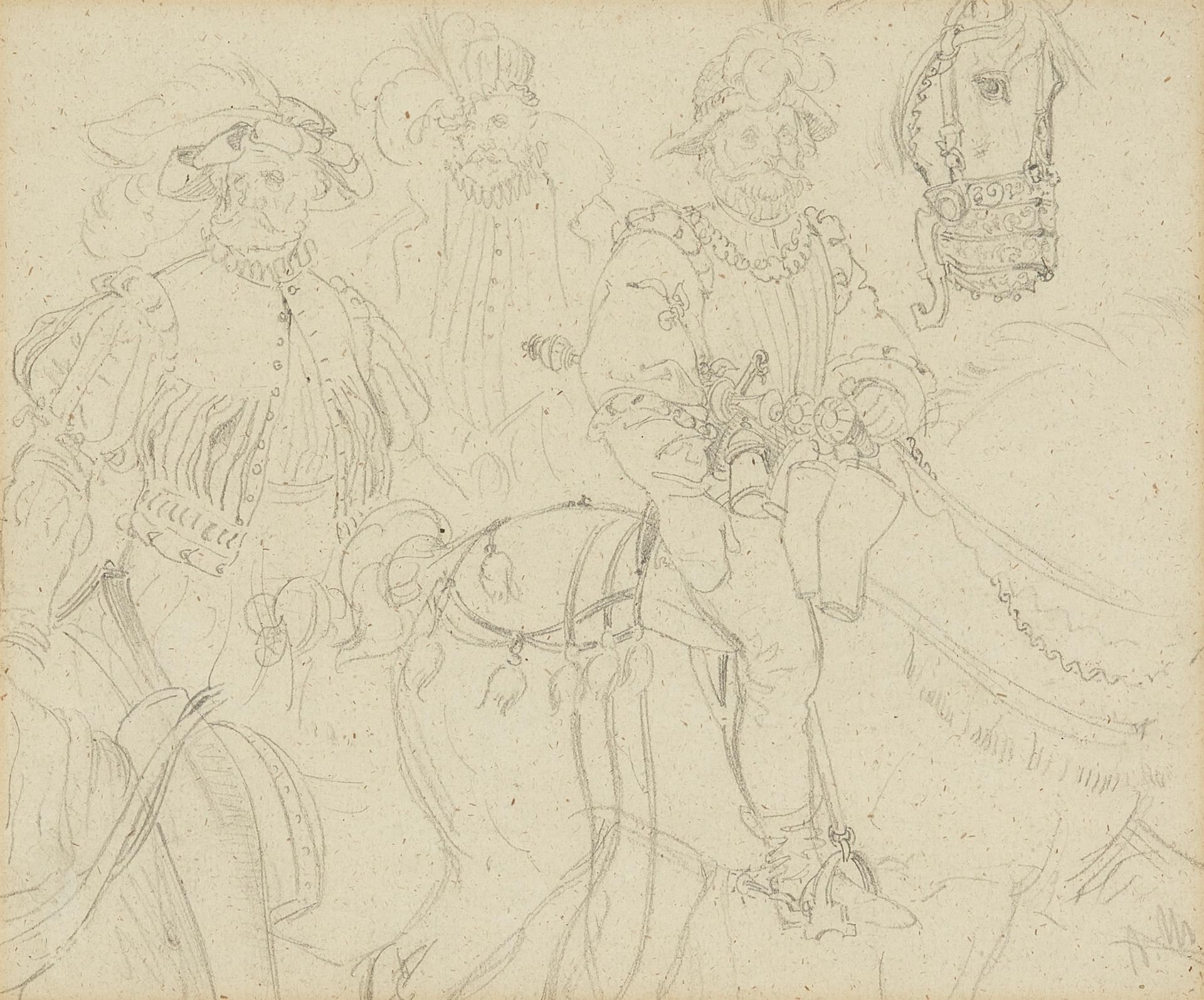 Adolph von Menzel, Studies of figures in historical costumes, double page - Image 4 of 4