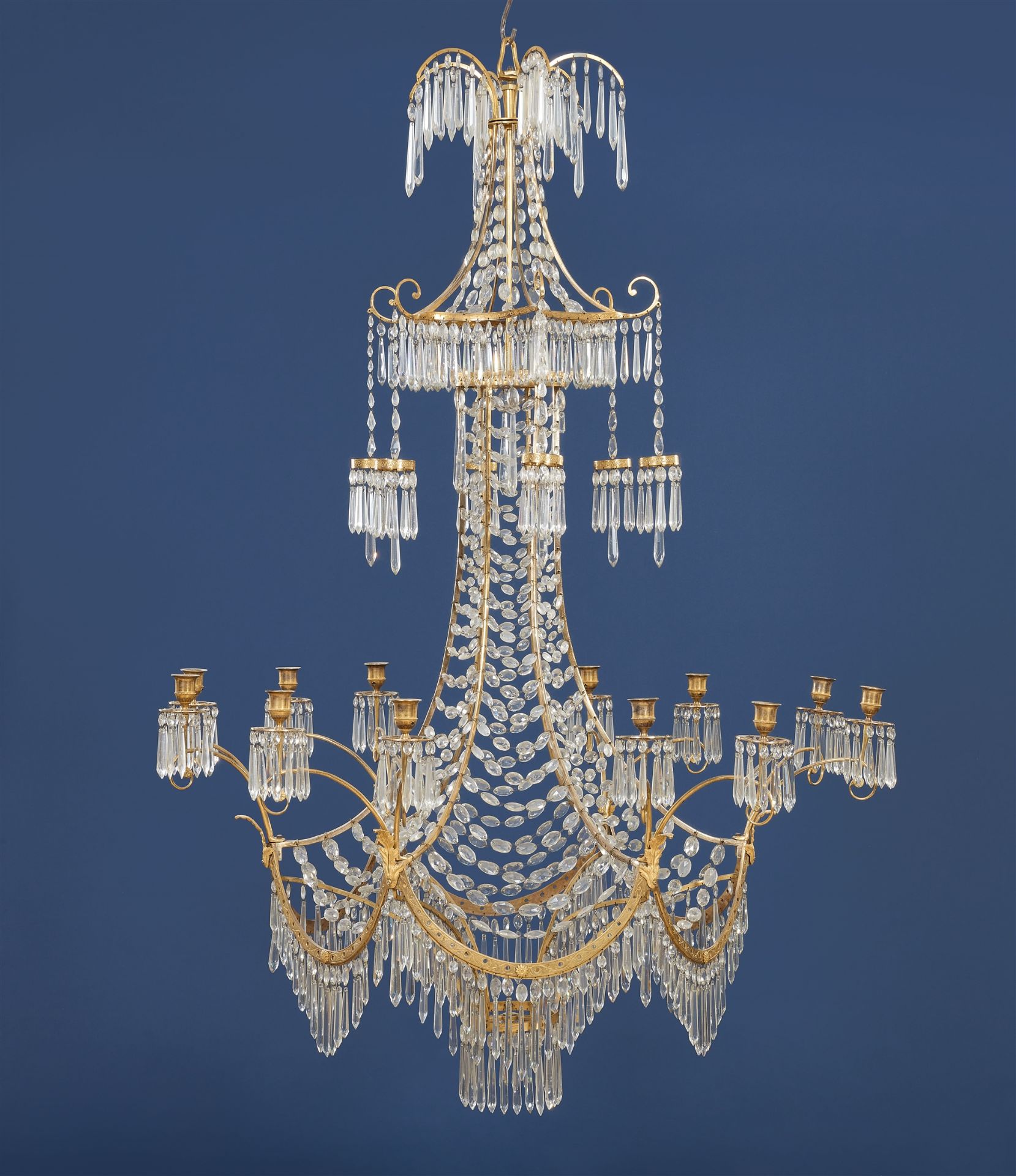 An opulent chandelier in the form of a Chinese pagoda