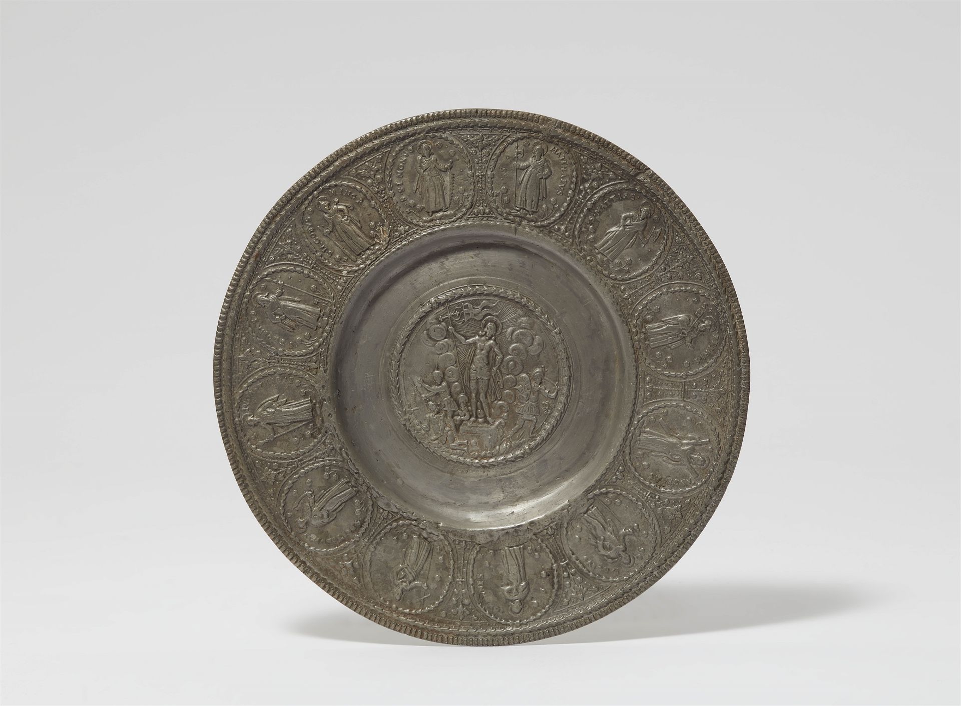 A Nuremberg pewter plate with the Resurrection of Christ