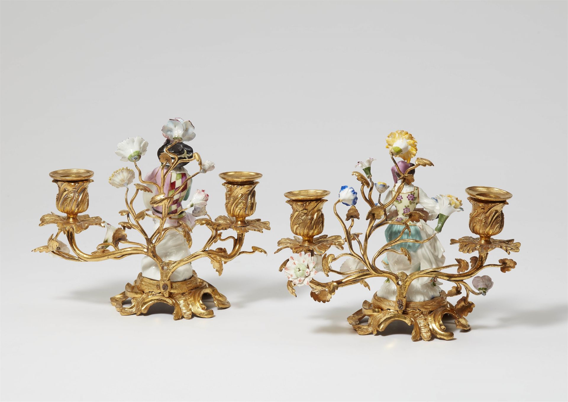 A pair of candlesticks with Meissen porcelain figures - Image 2 of 4