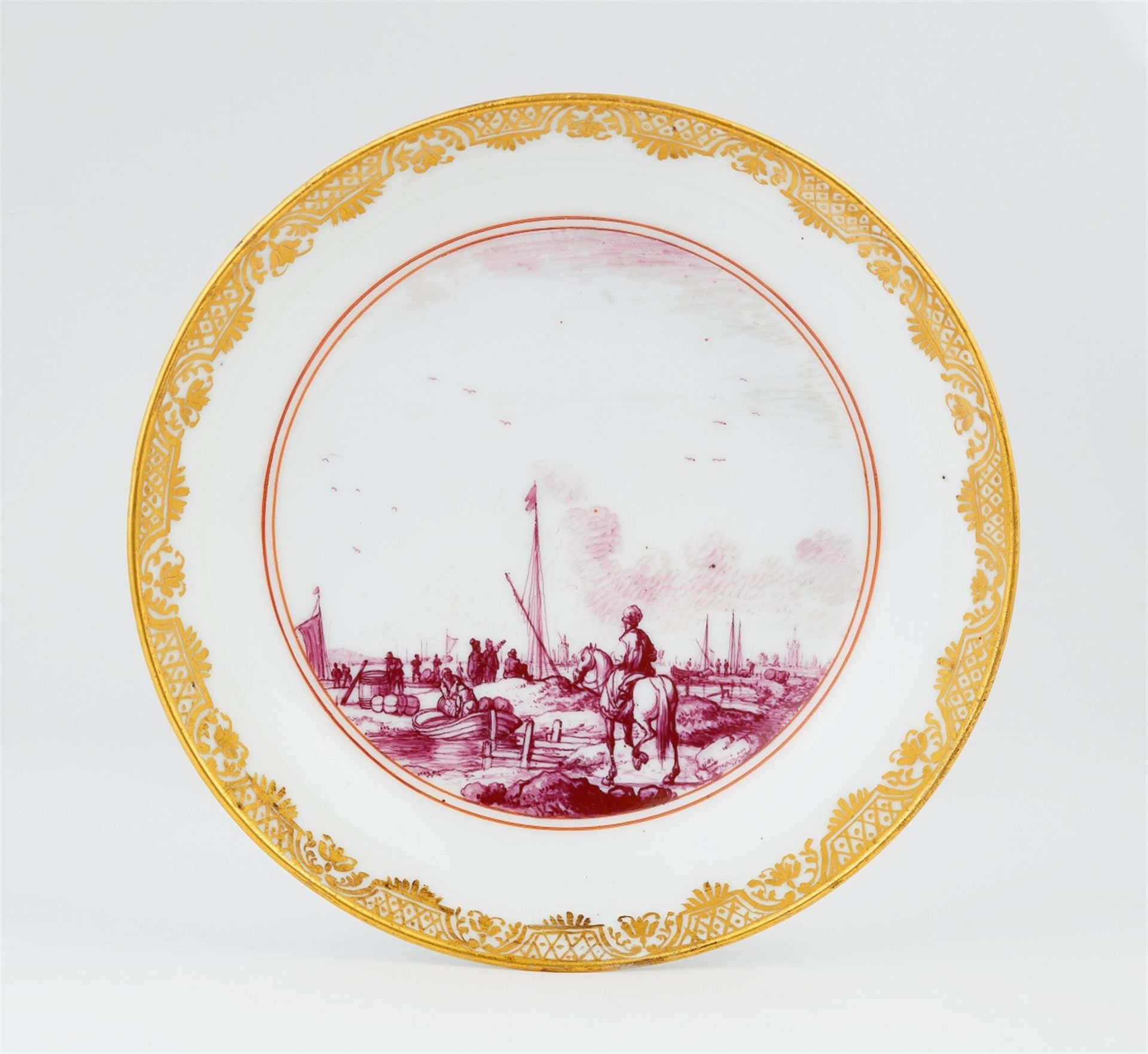Five items of Meissen porcelain from a service with merchant navy scenes - Image 2 of 3