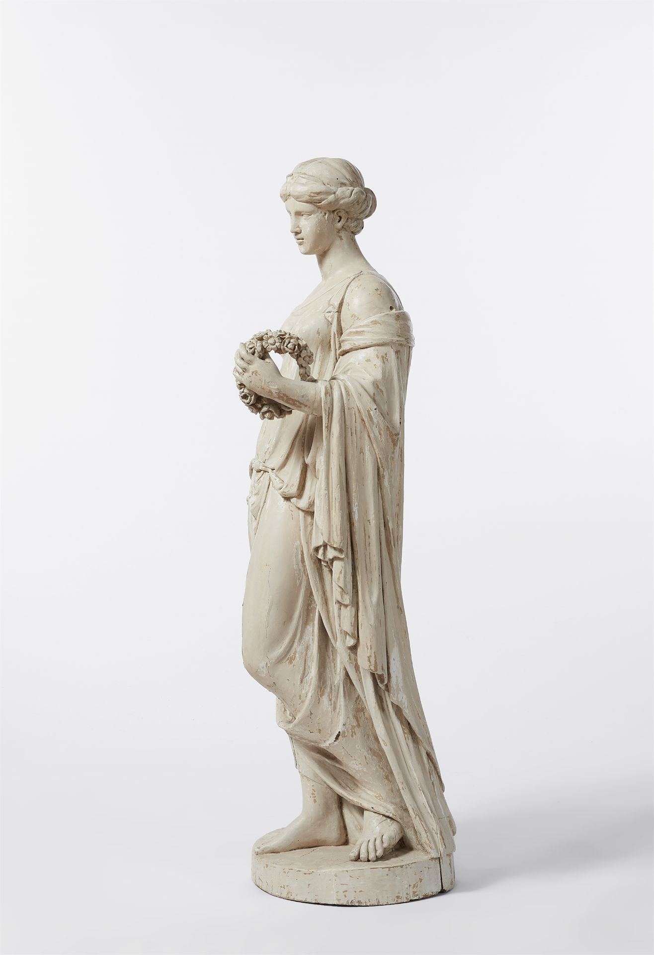 A carved softwood figure of a lady with a wreath / Flora - Image 5 of 6