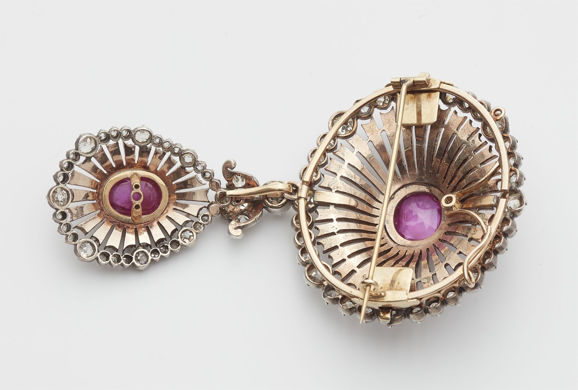 A 14k gold, diamond and Burma ruby pendant brooch. - Image 2 of 2