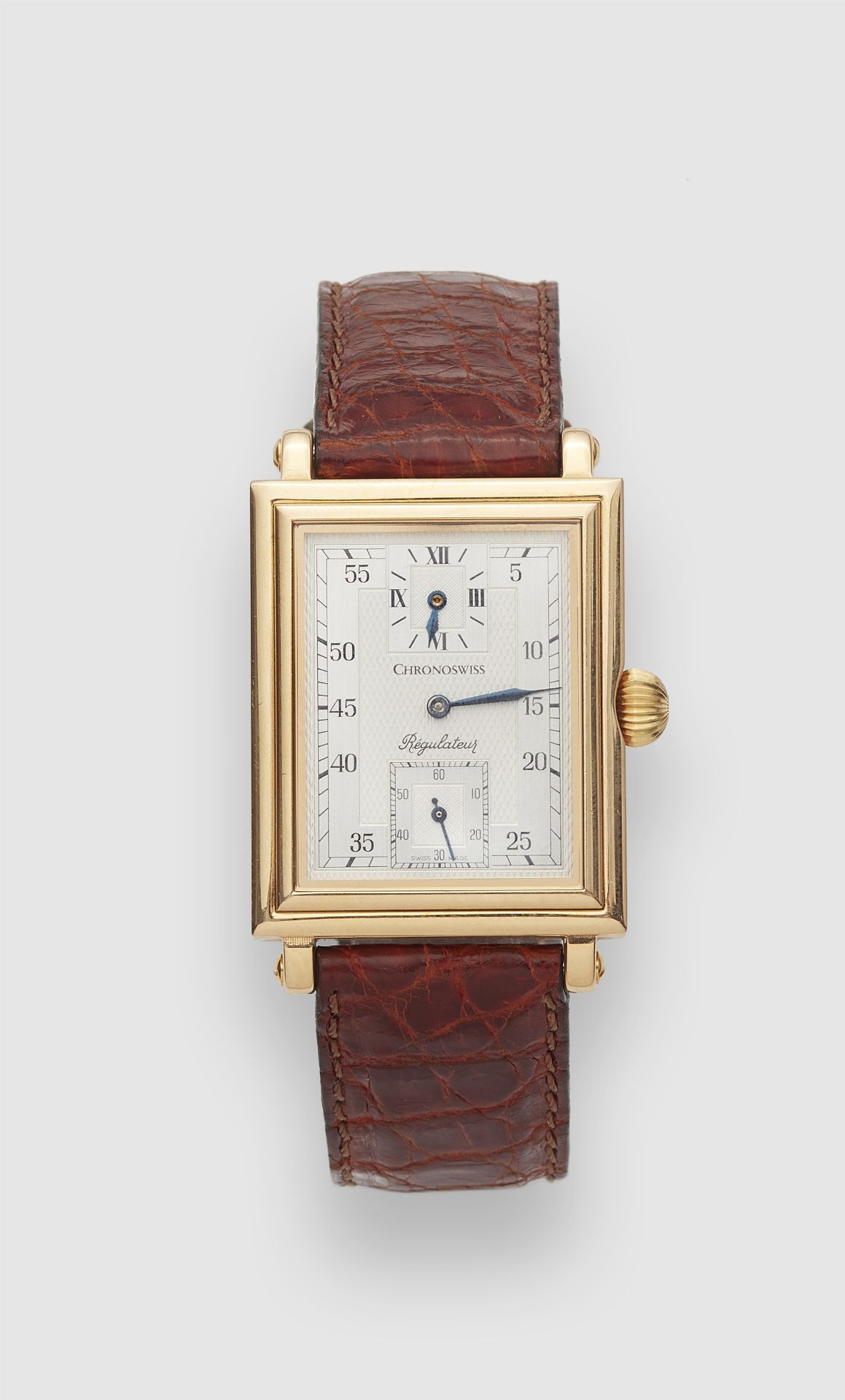 An 18k manual winding Chronoswiss Regulateur Rectangulaire gentleman's wristwatch.