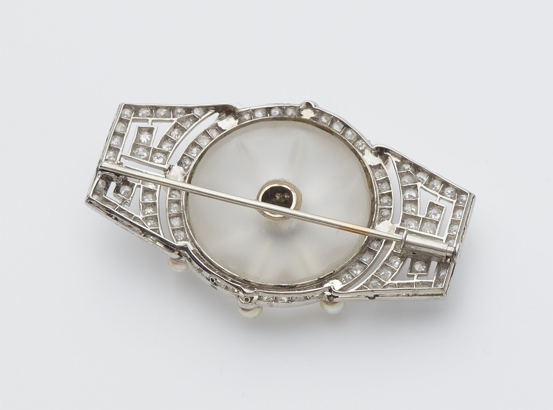 A French Art Déco platinum enamel diamond and rock crystal brooch. - Image 2 of 2