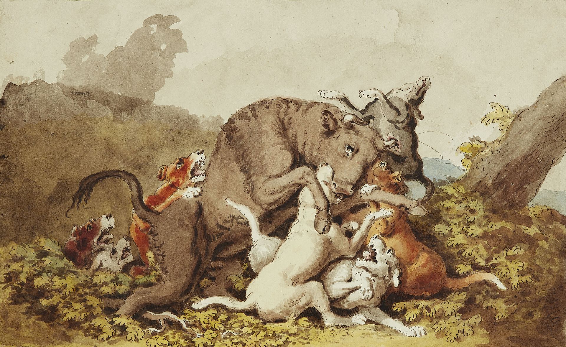 Johann Heinrich Wilhelm Tischbein, Hunting Dogs attacking a Bull