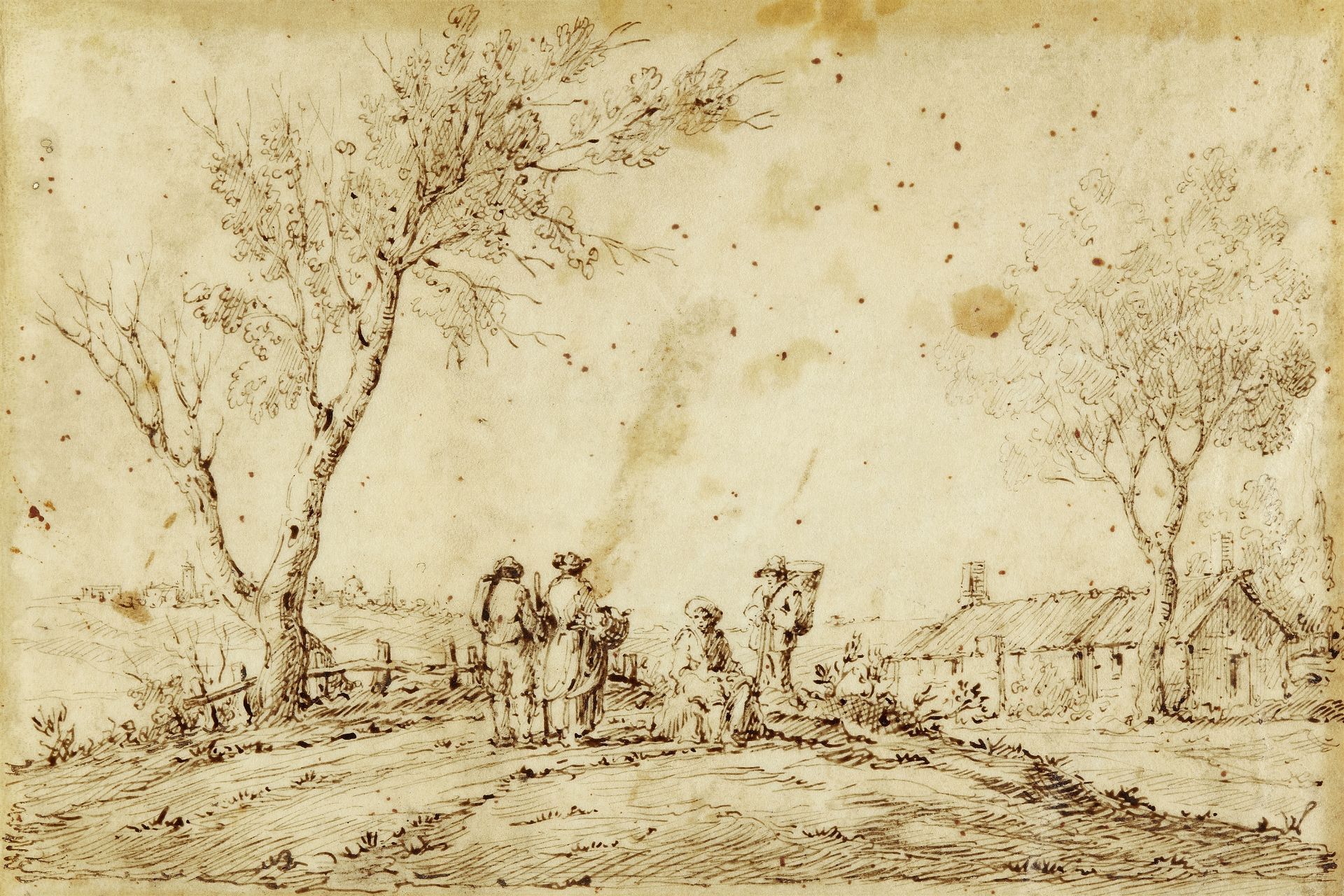 Esaias van de Velde, zugeschrieben, Landschaft mit Personengruppe und Bauernhaus