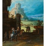 Willem van Nieulandt II., Capriccio mit dem Tempel der Vesta in Tivoli und Reitern im Vordergrund