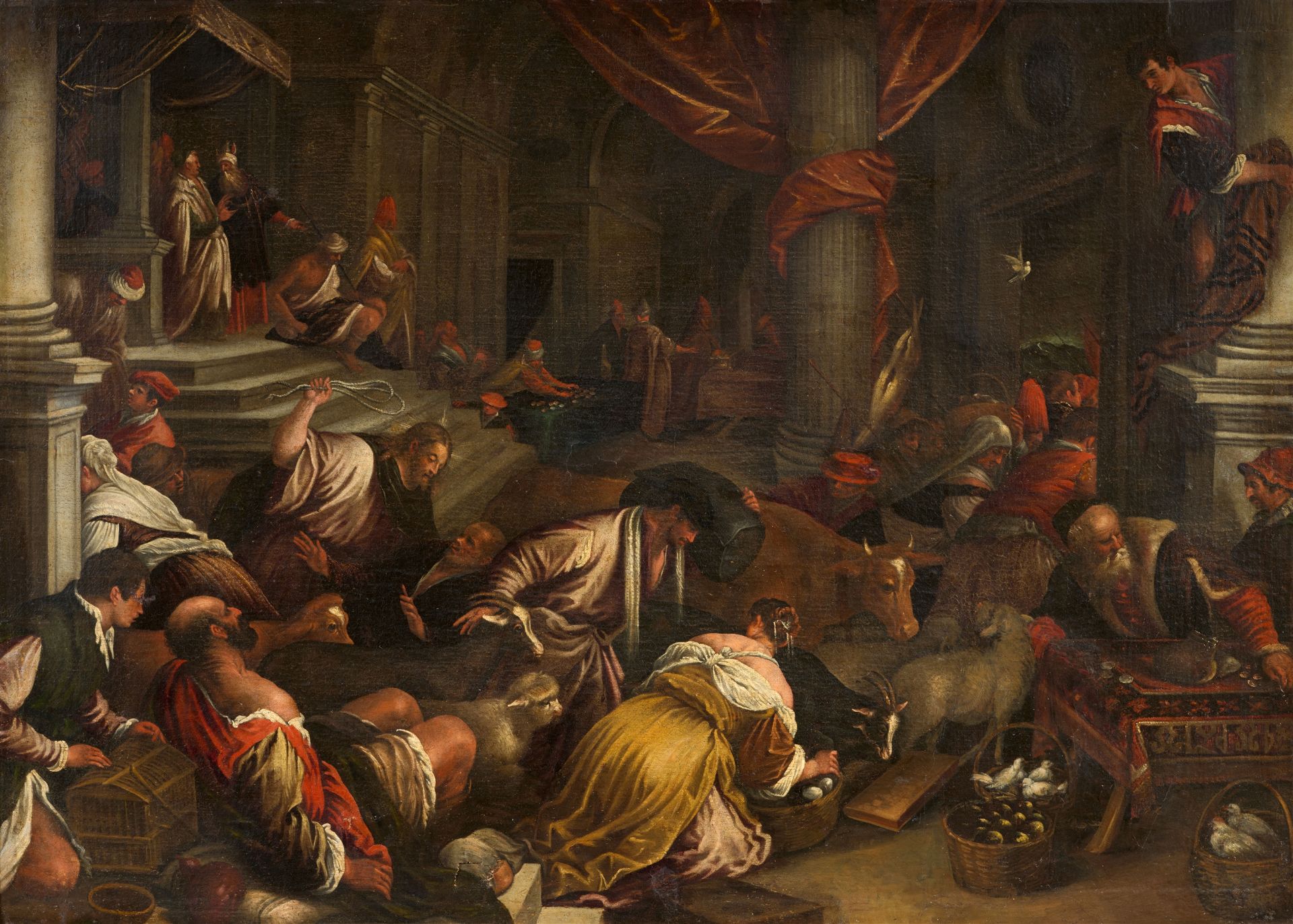 Leandro dal Ponte, called Leandro Bassano, studio of, Christ expelling the Money Lenders from the Te