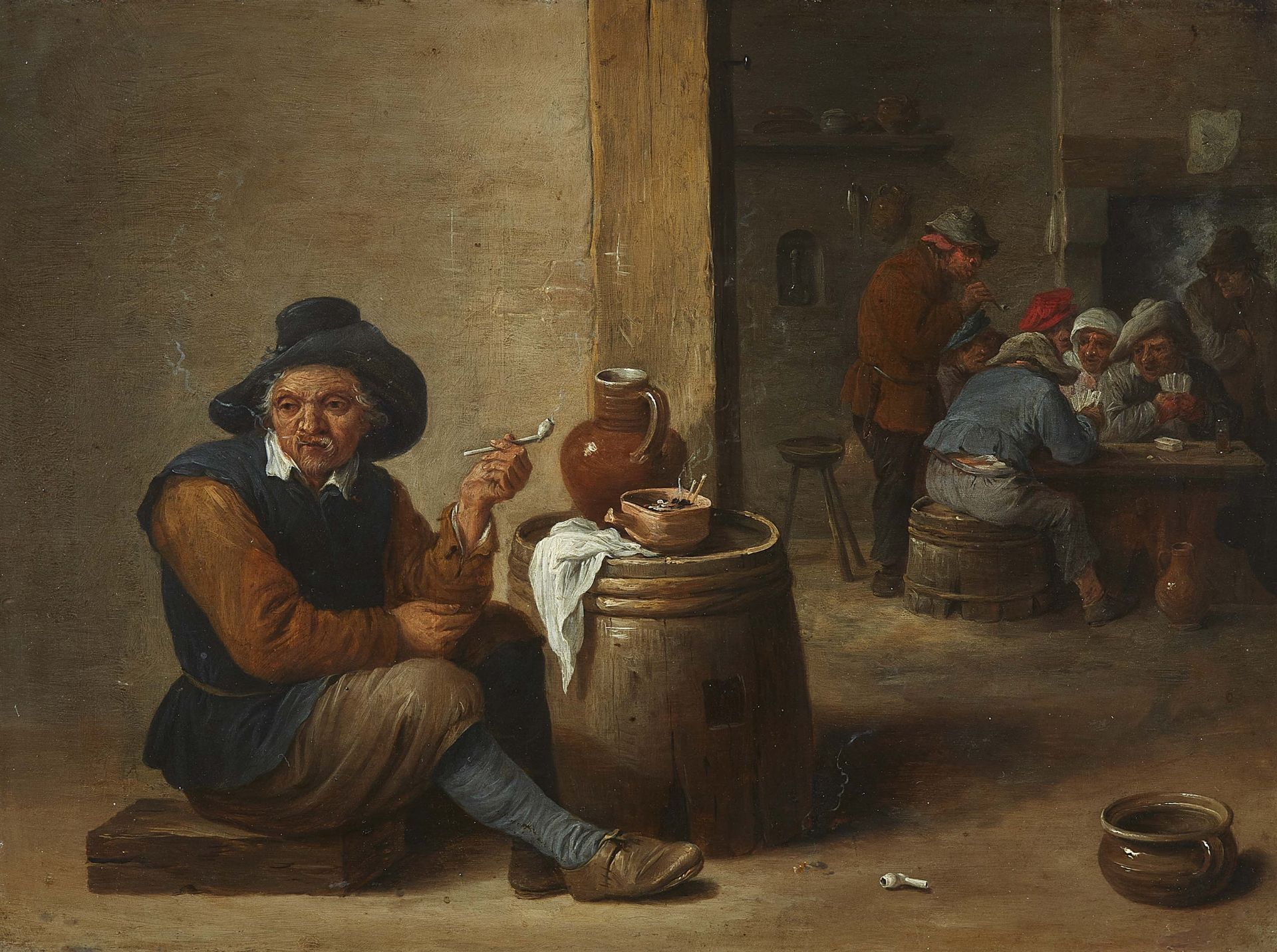 David Teniers d. J., Pfeife rauchender Mann und Kartenspieler