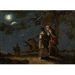 Leonaert Bramer, Landschaft mit zwei Frauen und einem Esel bei Mondschein