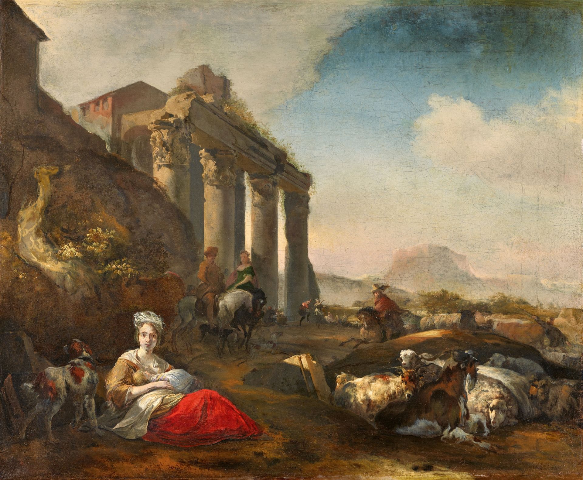 Jan Baptist Weenix, Schäfer und Herde vor antiken Ruinen
