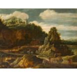 Esaias van de Velde, Hügelige Landschaft mit einem Weg über einen Bach