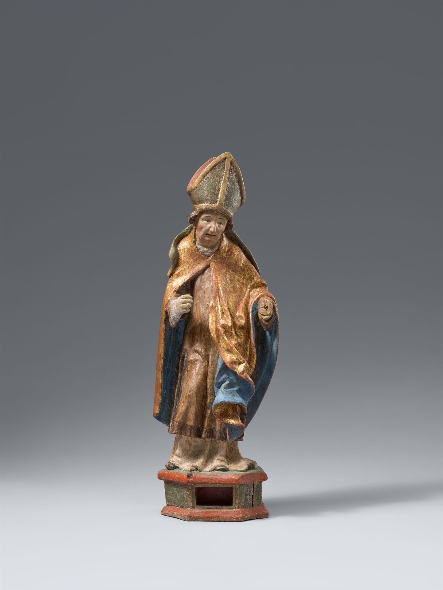 A carved wood figure of a bishop saint, South Germany, around 1500/1510