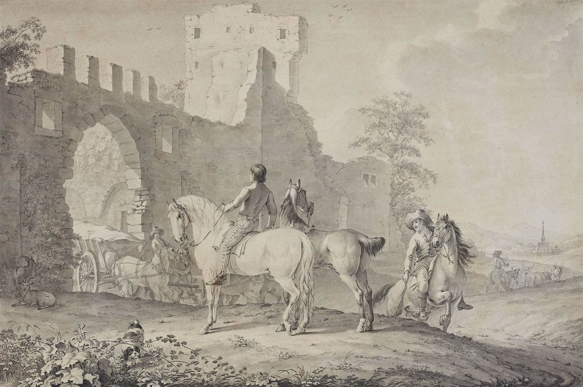 Johann Georg Pforr, Riders and Carts at a Medieval City Wall