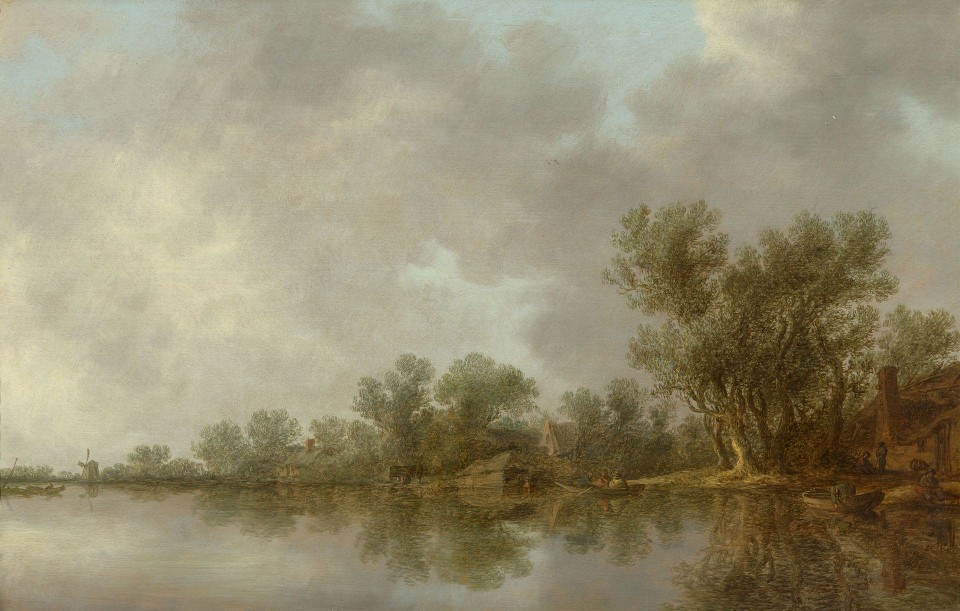 Jan van Goyen, Flusslandschaft mit Bauernhäusern unter Bäumen
