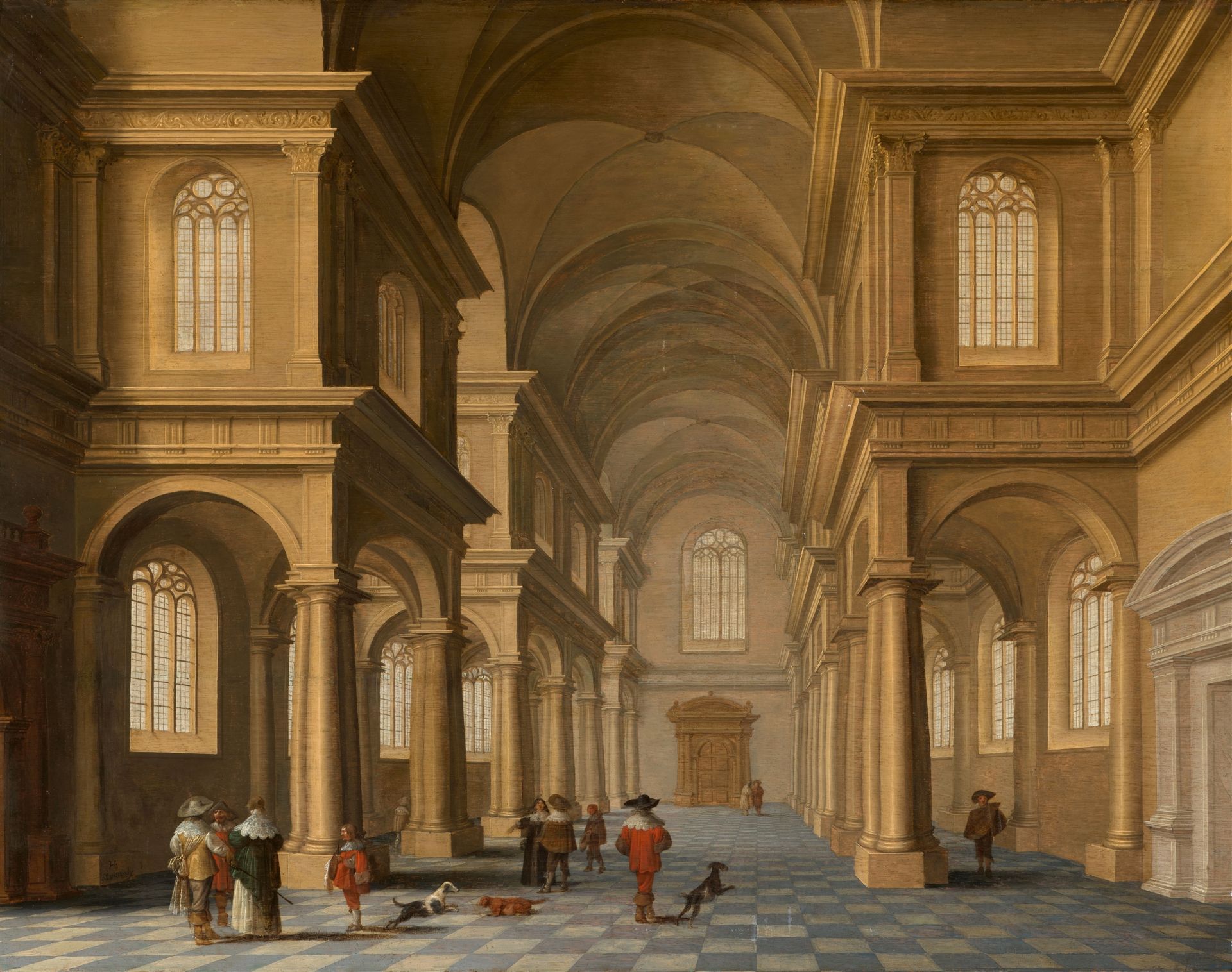 Jan van Vucht, Anthonie Palamedesz, Kircheninterieur mit wandelnden Figuren