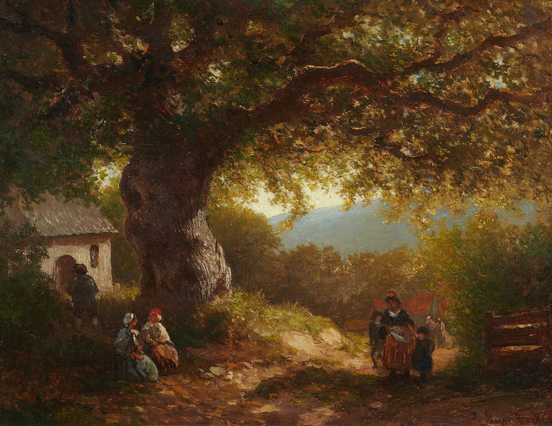 Ludwig Hugo Becker, Landschaft mit großem Baum und Kapelle