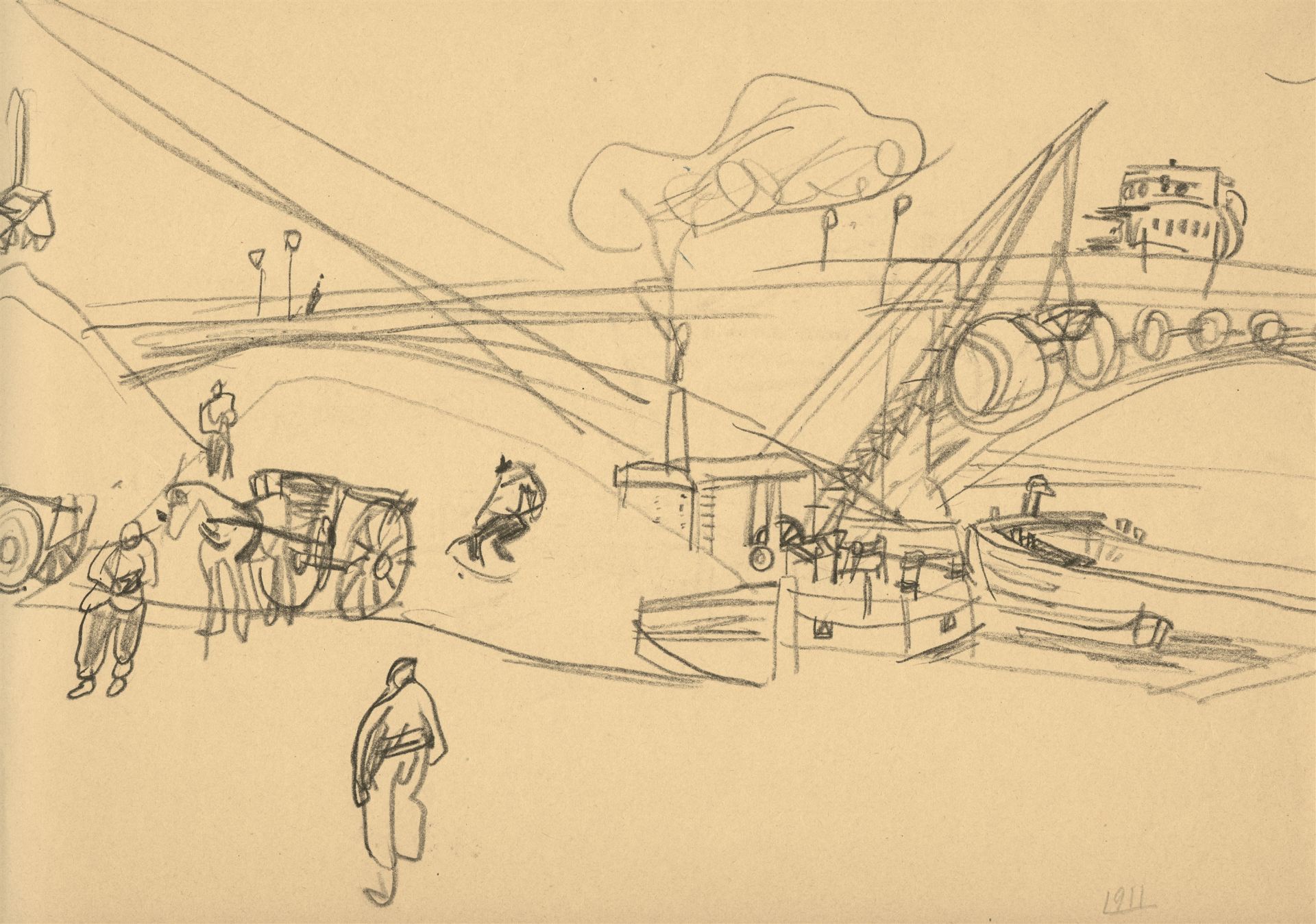 Lyonel Feininger, 4 doble-sided sketches for 'An der Seine, Paris'