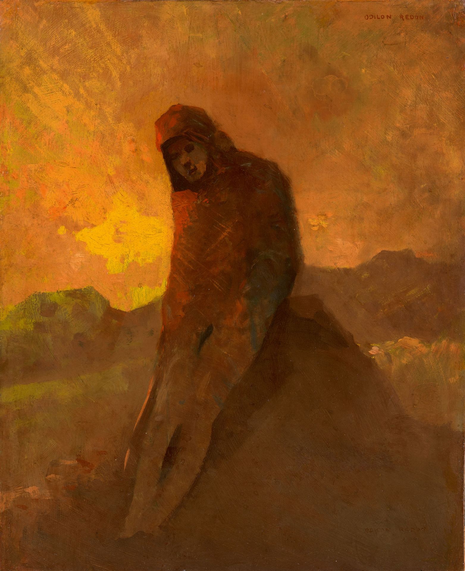 Odilon Redon, Figure en rouge assise sur un rocher