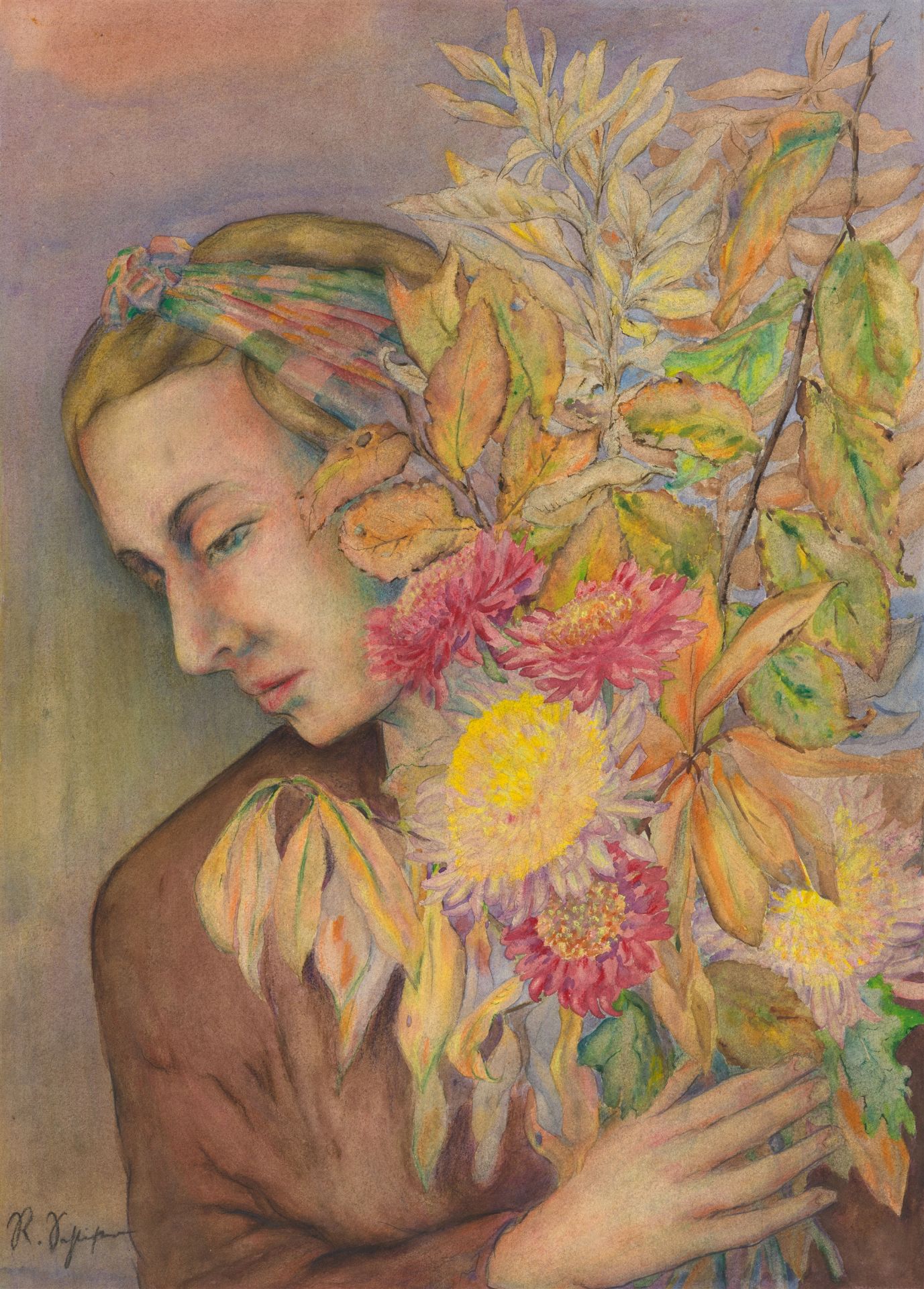 Rudolf Schlichter, Junge Frau mit Blumen