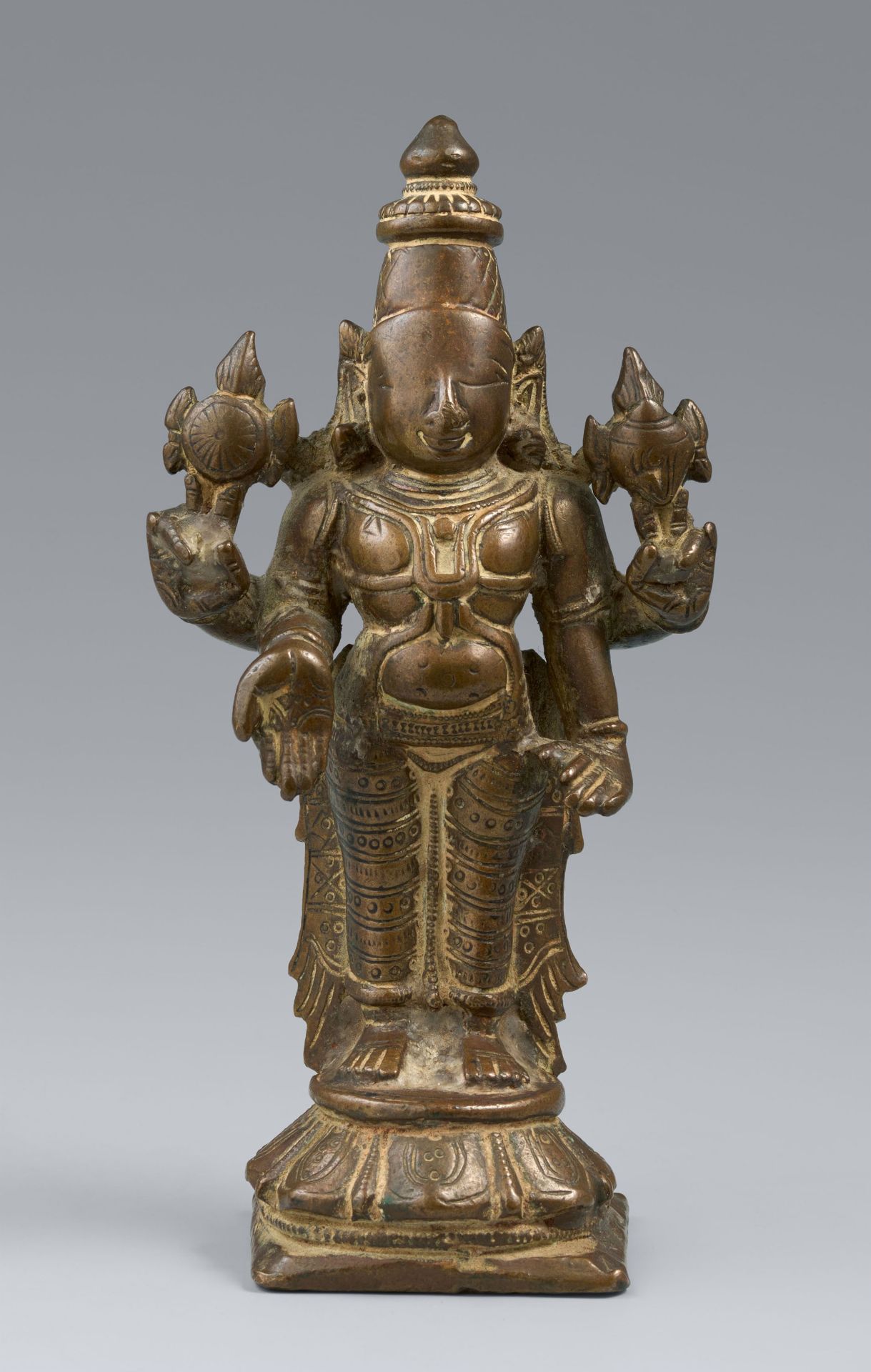 Figur des Vishnu. Kupfrige Bronze. Süd-Indien. 17./19. Jh.